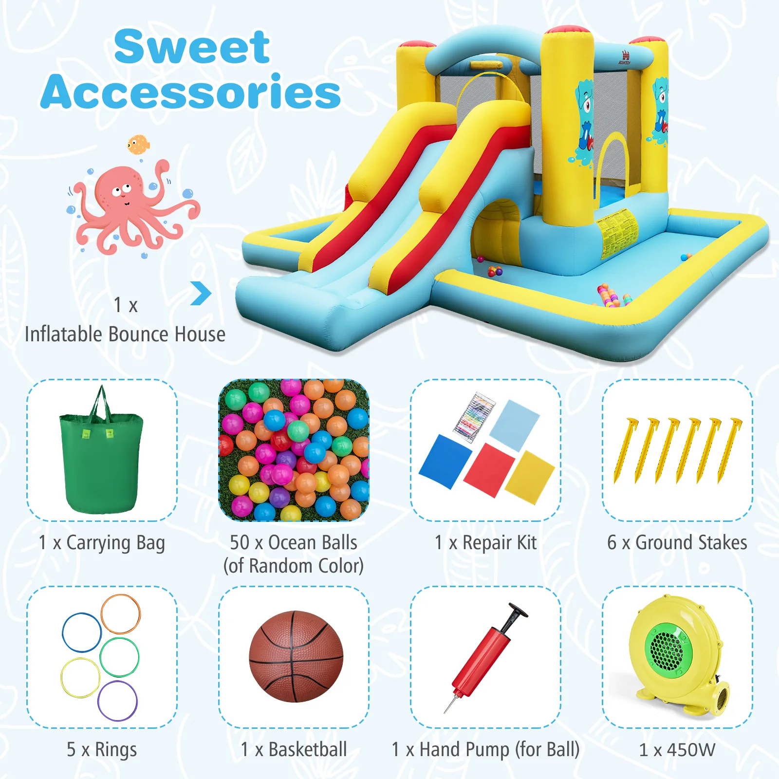 HONEY JOY Inflatable Bounce House, 7-in-1 Giant Bouncy Castle with Slide - Image 11