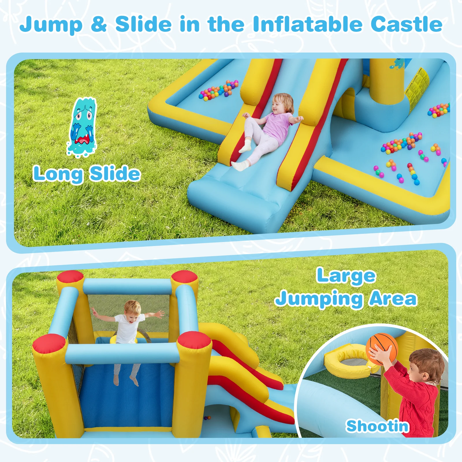 HONEY JOY Inflatable Bounce House, 7-in-1 Giant Bouncy Castle with Slide - Image 5