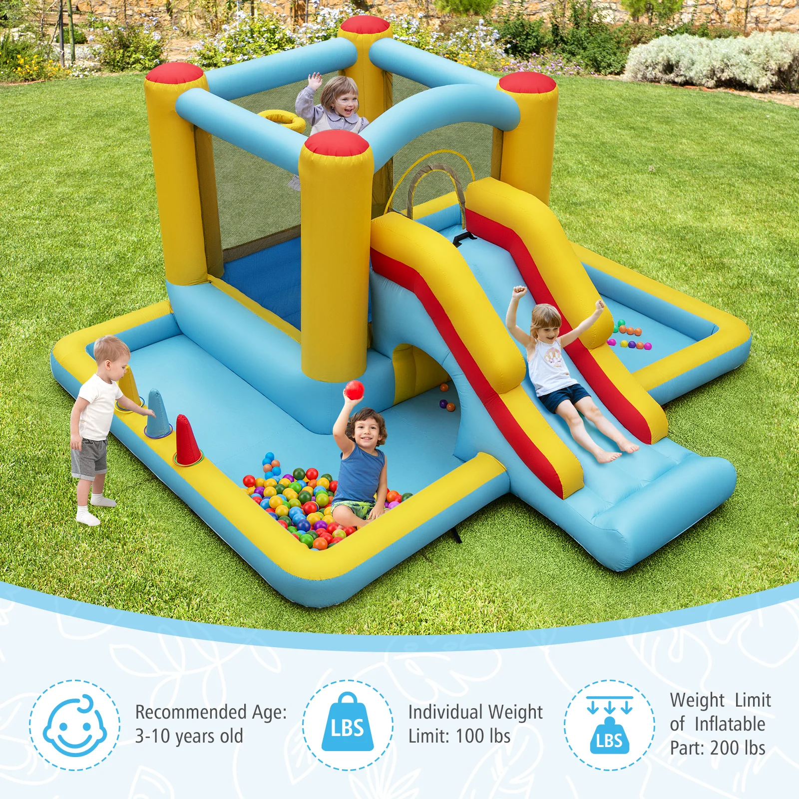 HONEY JOY Inflatable Bounce House, 7-in-1 Giant Bouncy Castle with Slide - Image 6
