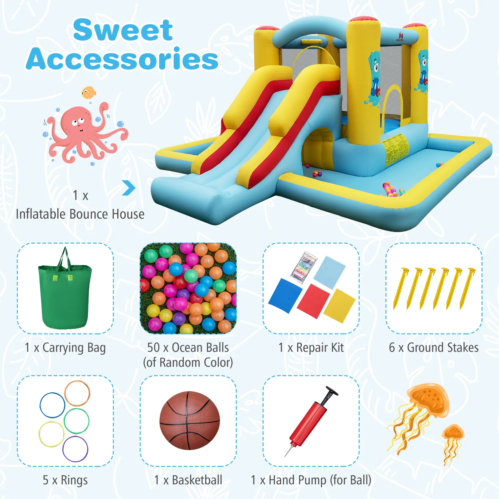 HONEY JOY Inflatable Bounce House, 7-in-1 Giant Bouncy Castle with Slide - Image 7