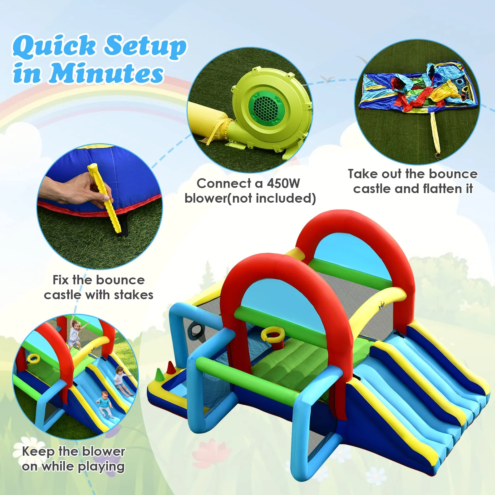 HONEY JOY Inflatable Bounce House, 8 in 1 Kids Jumping Castle w/2 Slides, Jumping Area - Image 3