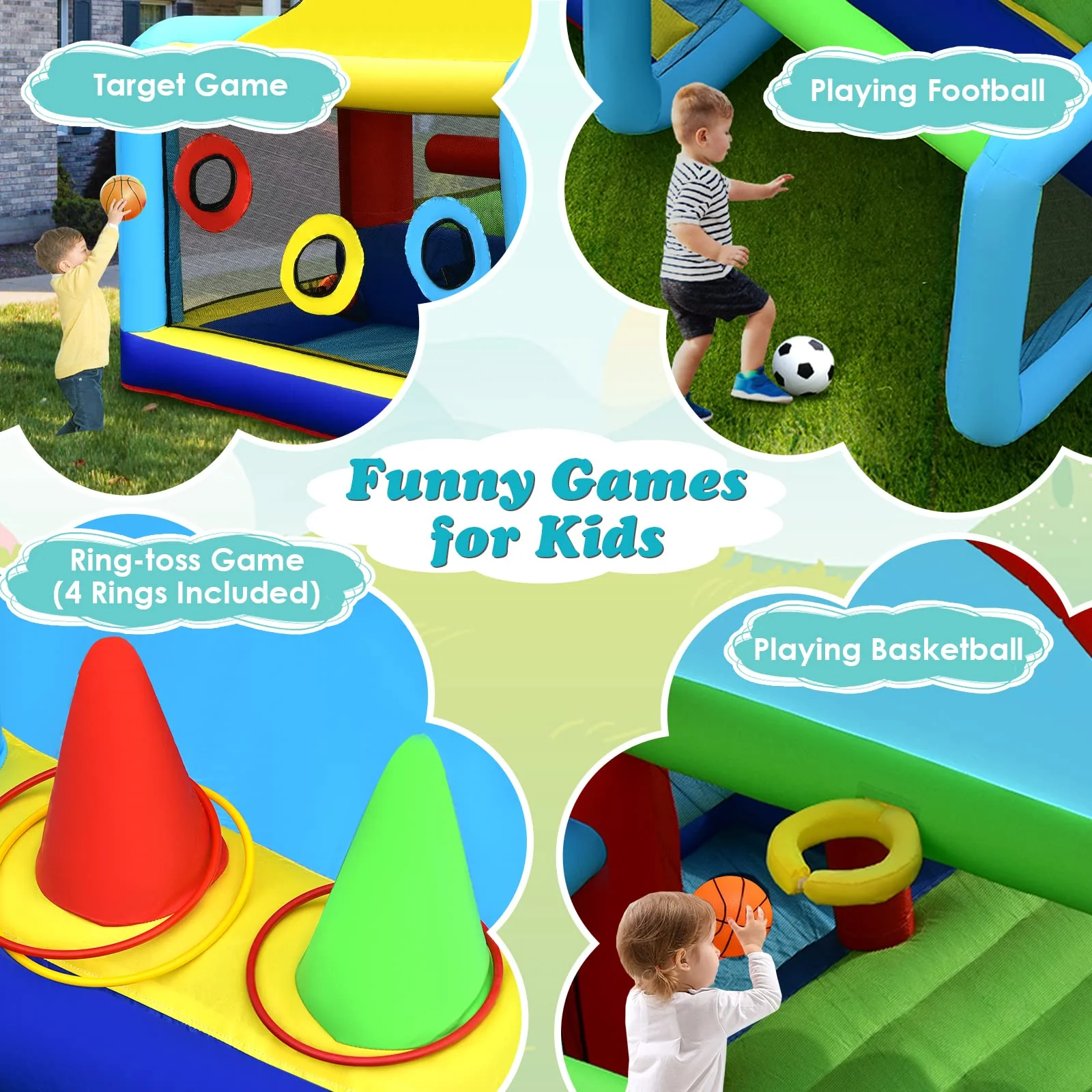 HONEY JOY Inflatable Bounce House, 8 in 1 Kids Jumping Castle w/2 Slides, Jumping Area - Image 4