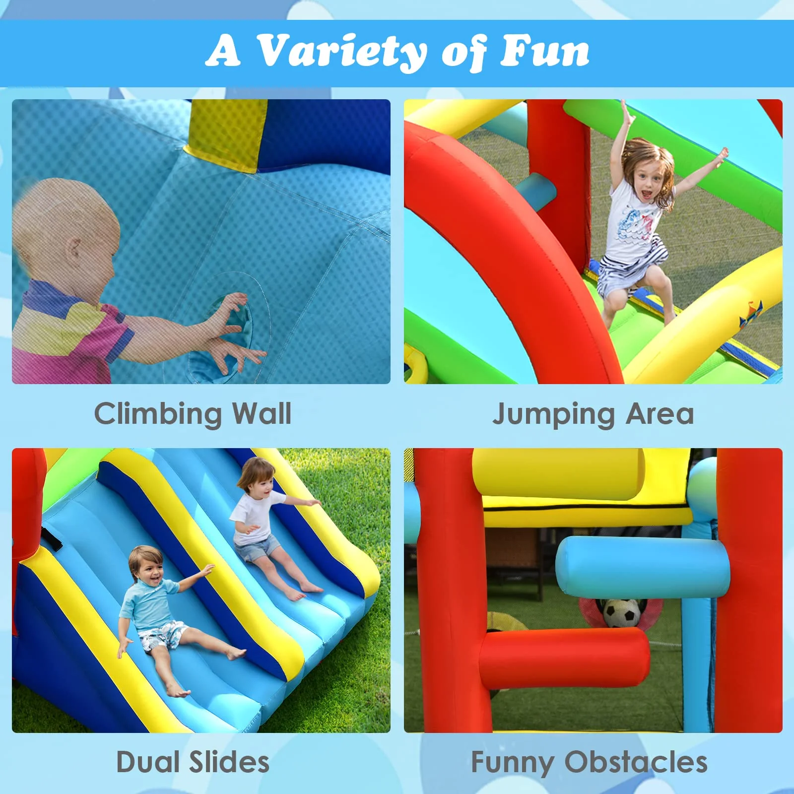 HONEY JOY Inflatable Bounce House, 8 in 1 Kids Jumping Castle w/2 Slides, Jumping Area - Image 6