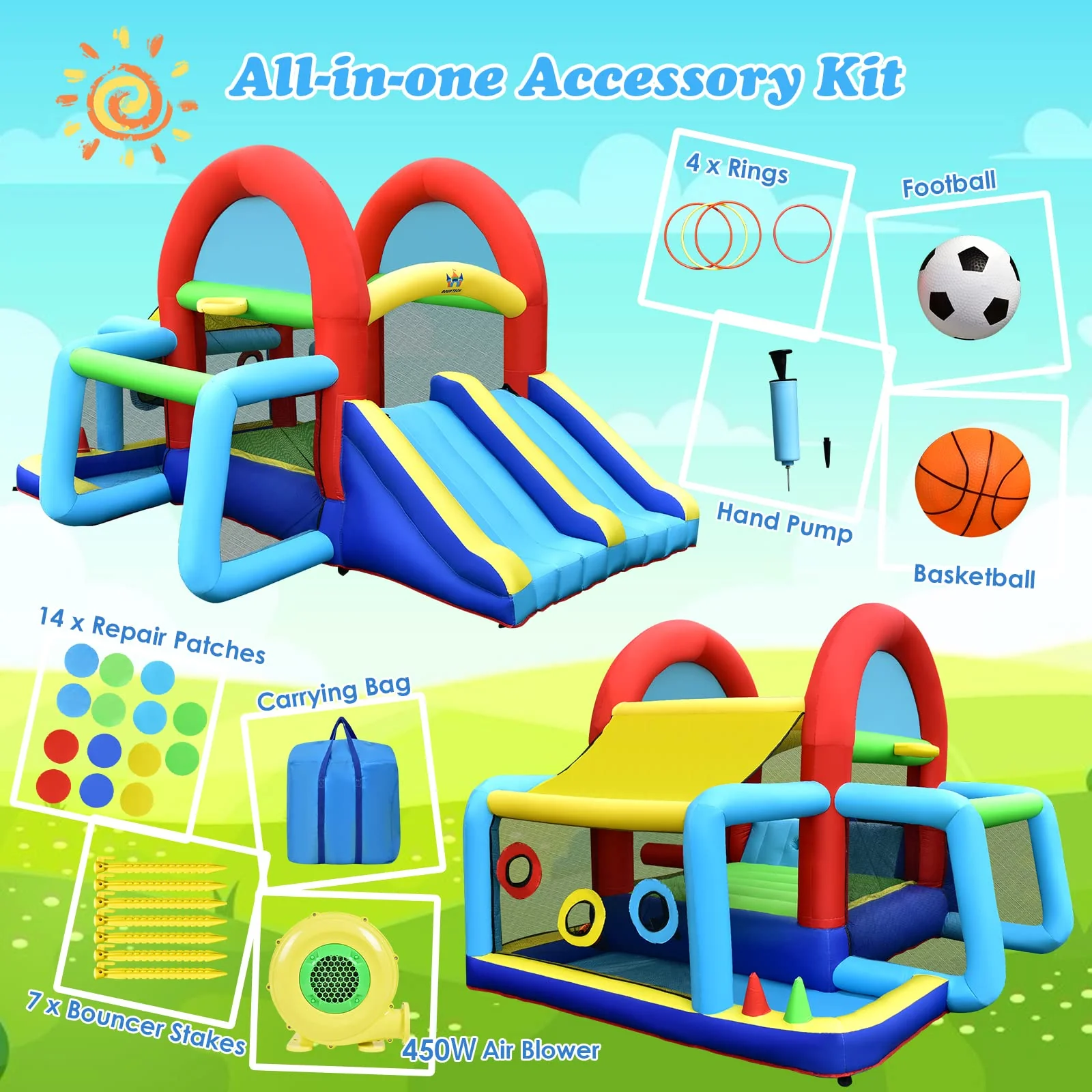 HONEY JOY Inflatable Bounce House, 8 in 1 Kids Jumping Castle w/2 Slides, Jumping Area - Image 8