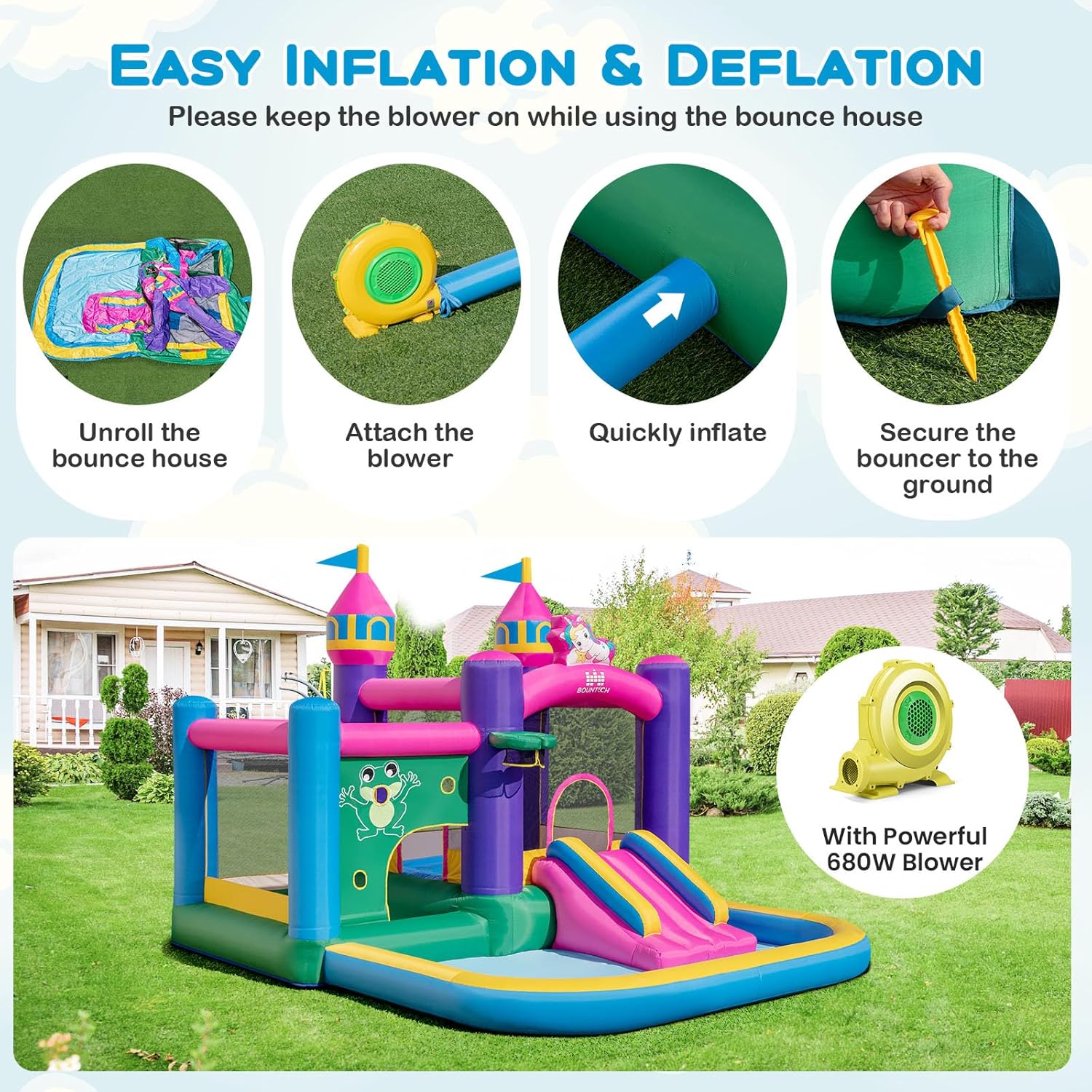 HONEY JOY Inflatable Bounce House, Colorful Kids Jumping Castle with Slide, Ball Pit Pools - Image 5