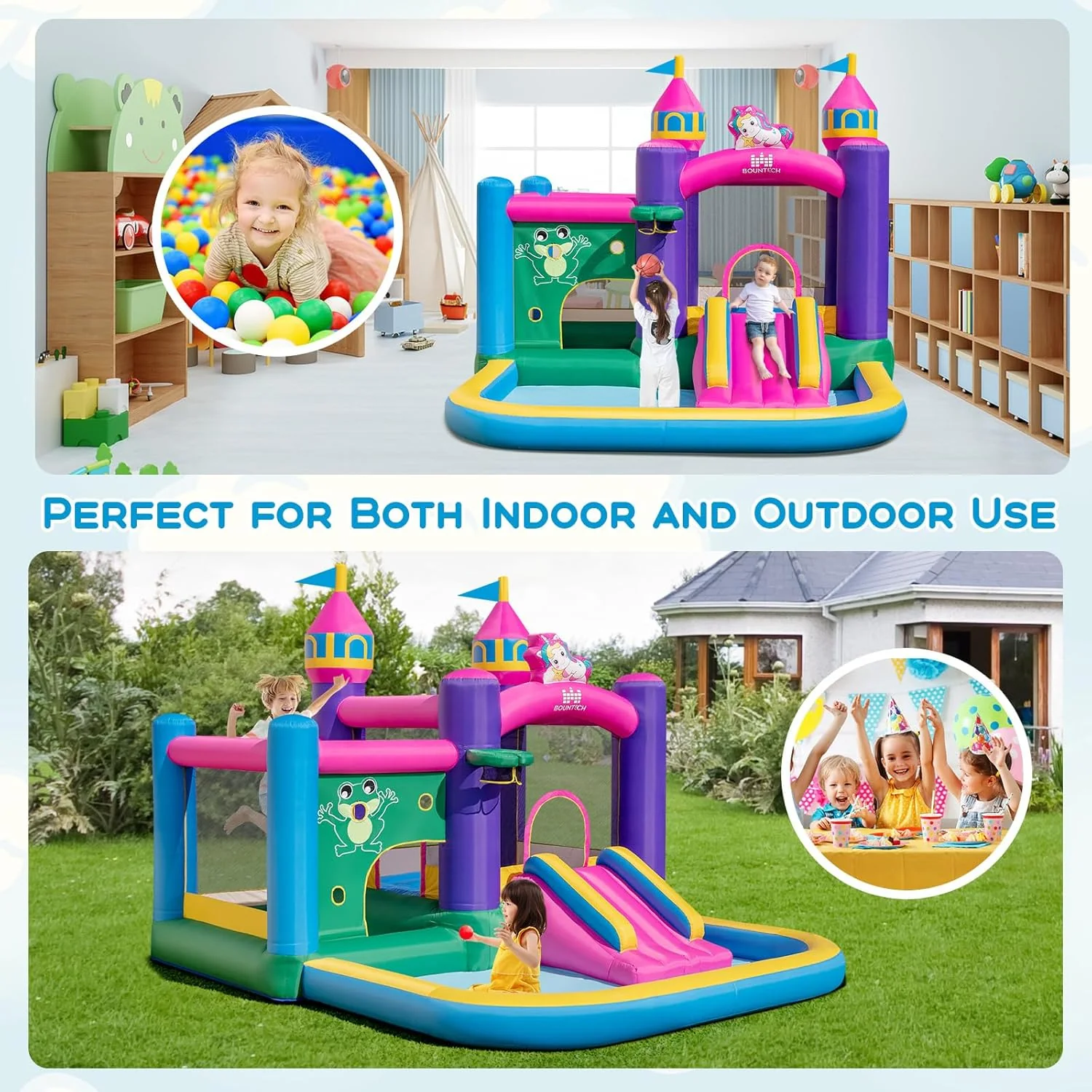 HONEY JOY Inflatable Bounce House, Colorful Kids Jumping Castle with Slide, Ball Pit Pools - Image 8
