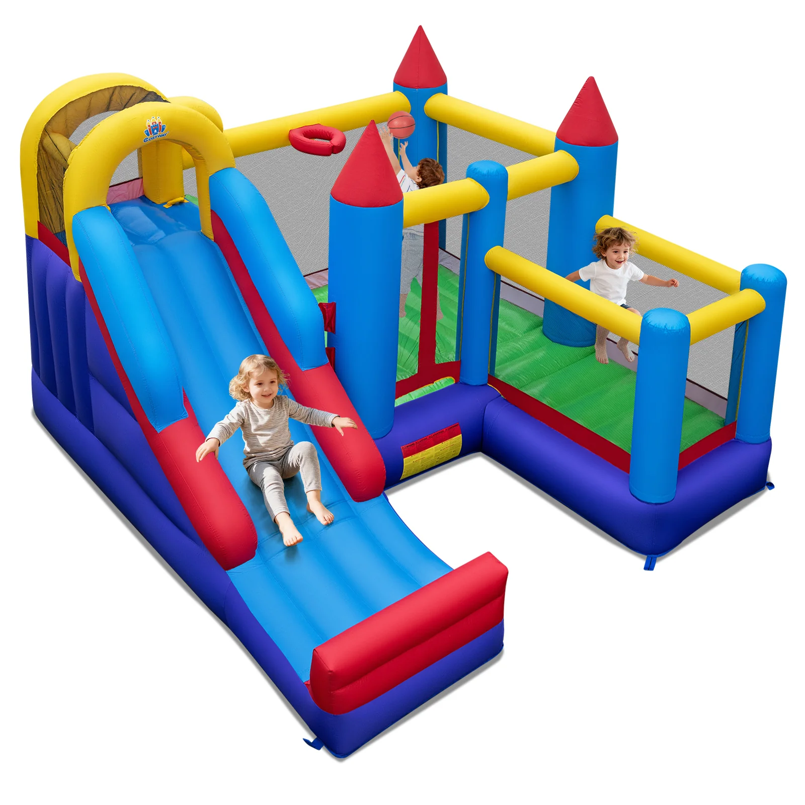 HONEY JOY Inflatable Bounce House, Jumping Castle w/Slide, Climbing Wall, Basketball Rim - Image 10