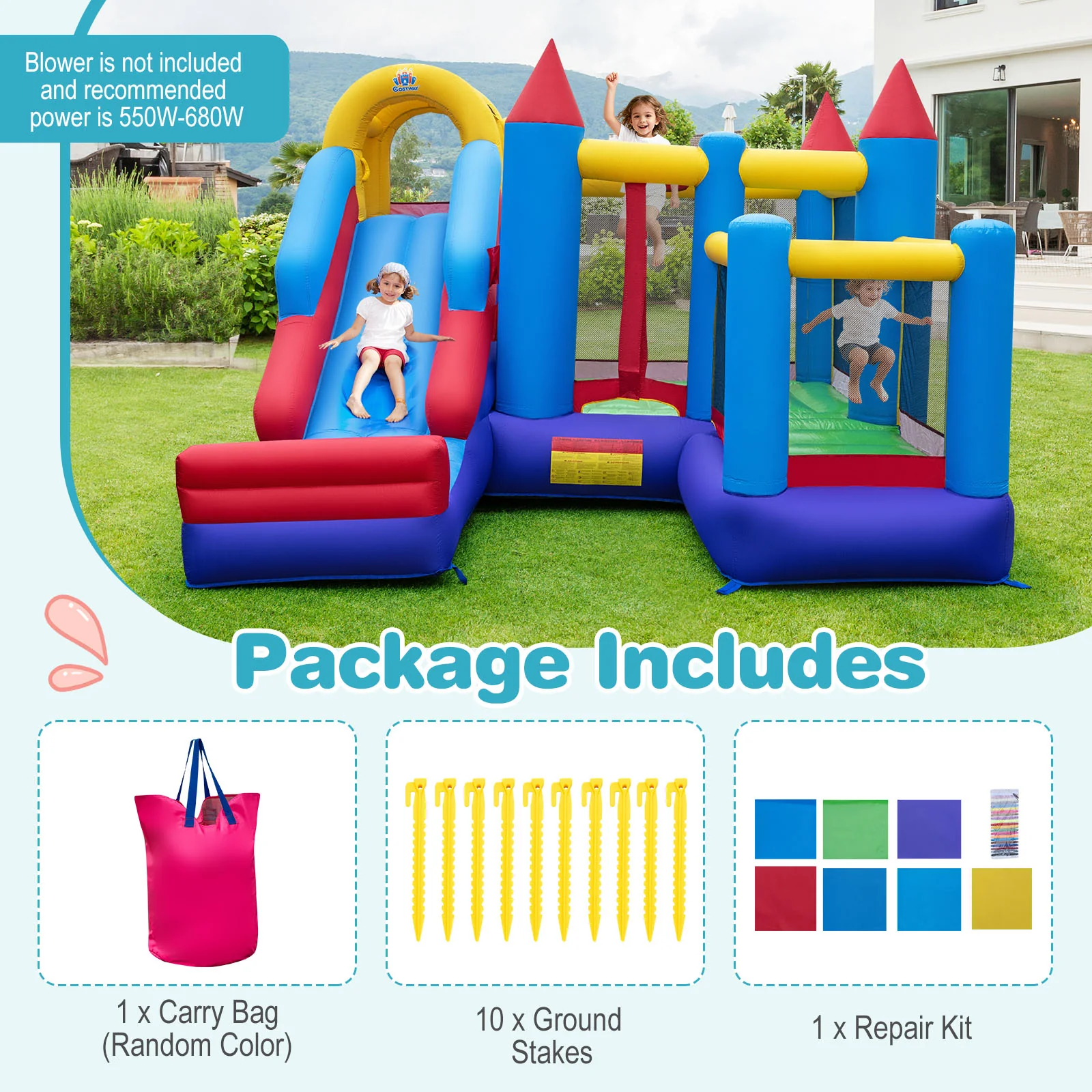 HONEY JOY Inflatable Bounce House, Jumping Castle w/Slide, Climbing Wall, Basketball Rim - Image 11