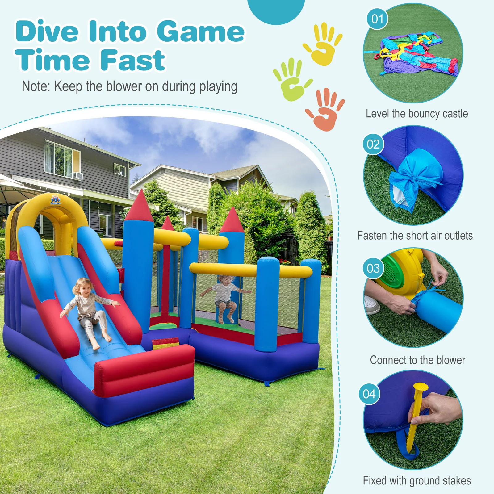 HONEY JOY Inflatable Bounce House, Jumping Castle w/Slide, Climbing Wall, Basketball Rim - Image 4