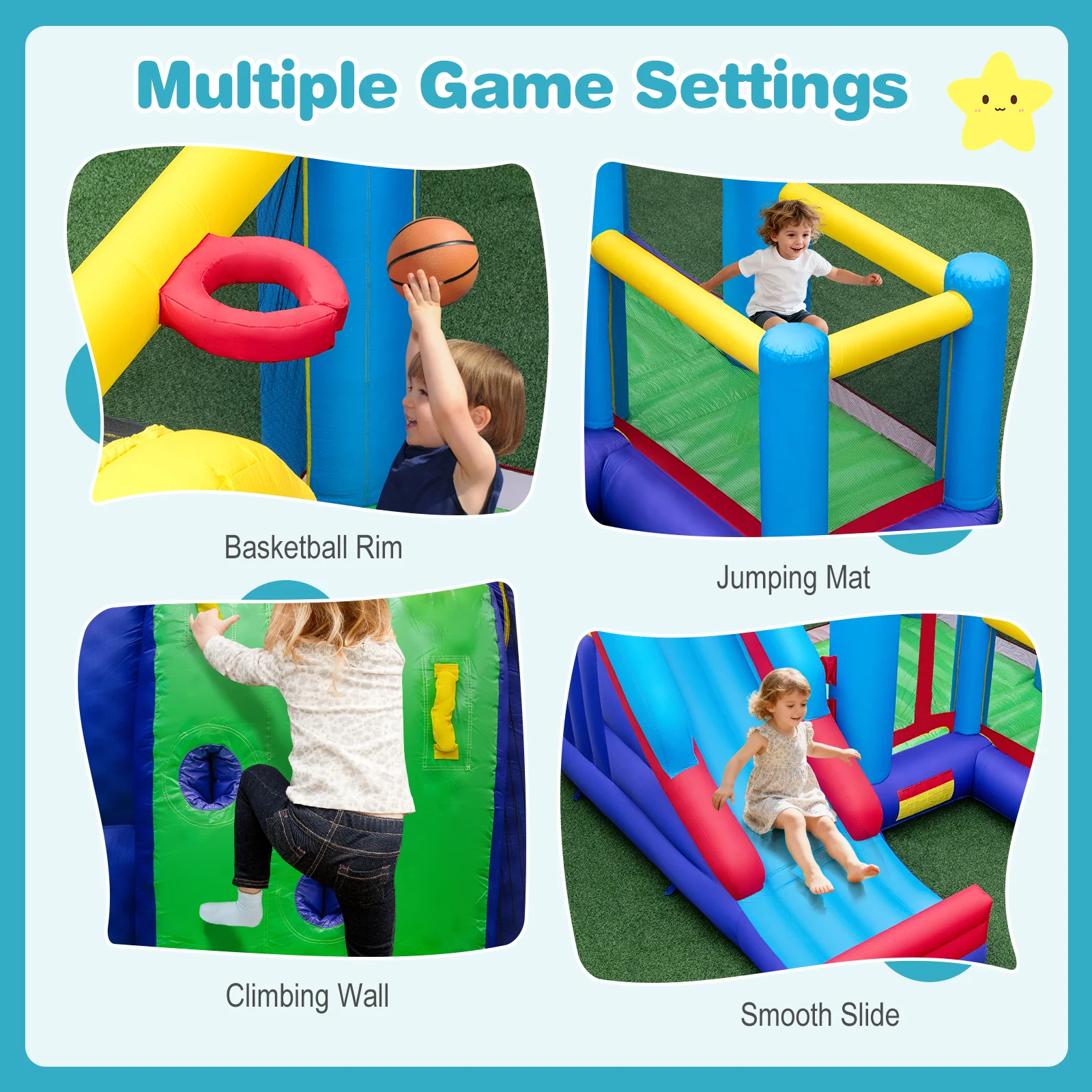 HONEY JOY Inflatable Bounce House, Jumping Castle w/Slide, Climbing Wall, Basketball Rim - Image 5