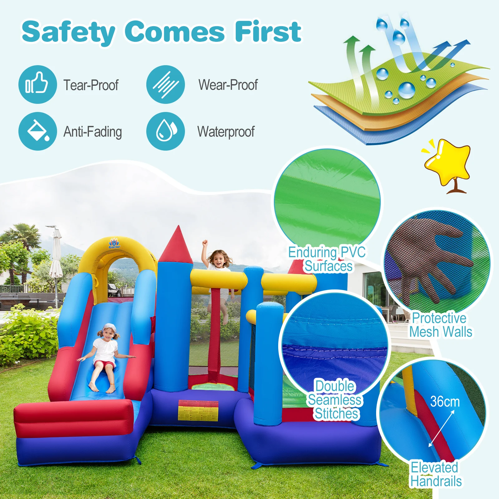 HONEY JOY Inflatable Bounce House, Jumping Castle w/Slide, Climbing Wall, Basketball Rim - Image 6