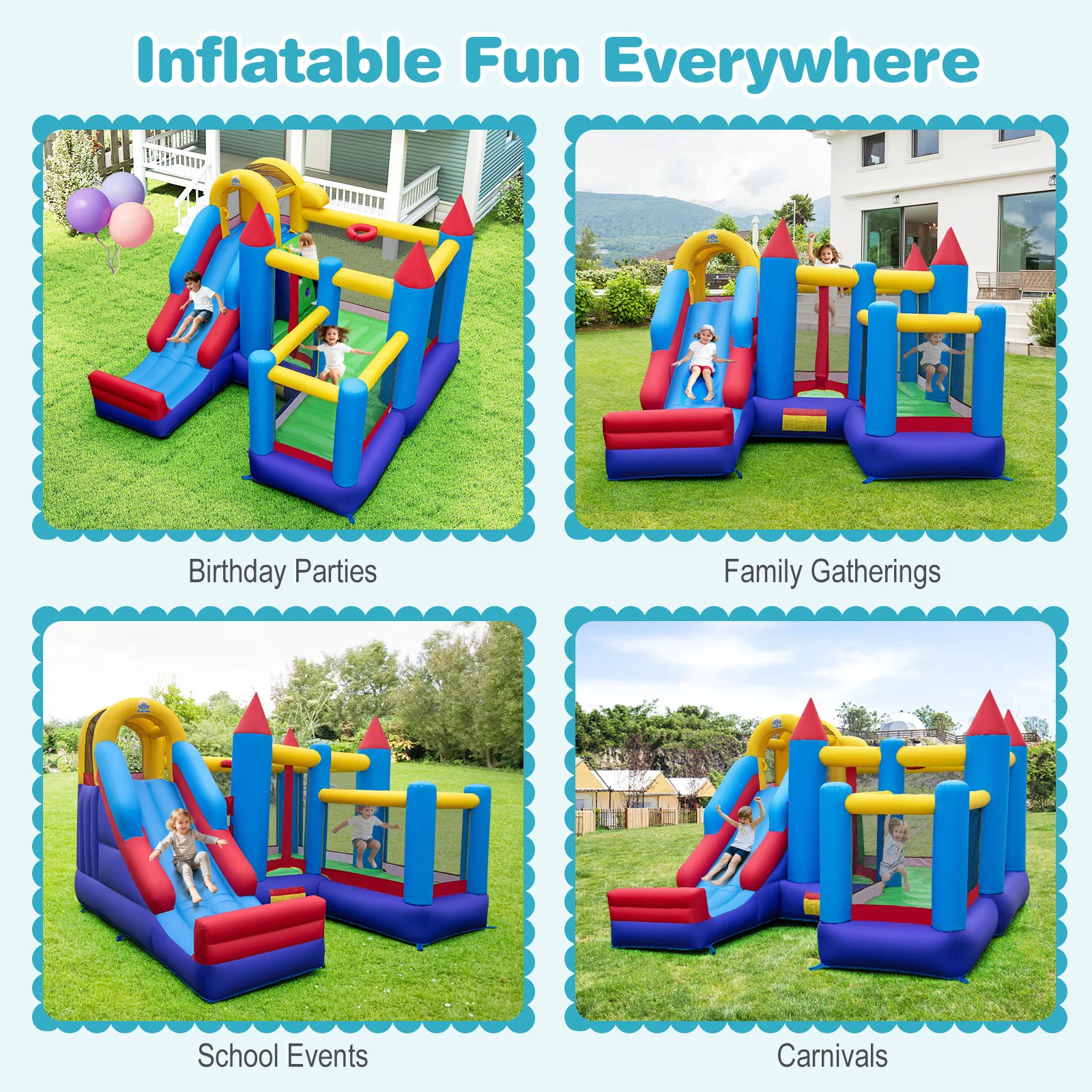 HONEY JOY Inflatable Bounce House, Jumping Castle w/Slide, Climbing Wall, Basketball Rim - Image 7