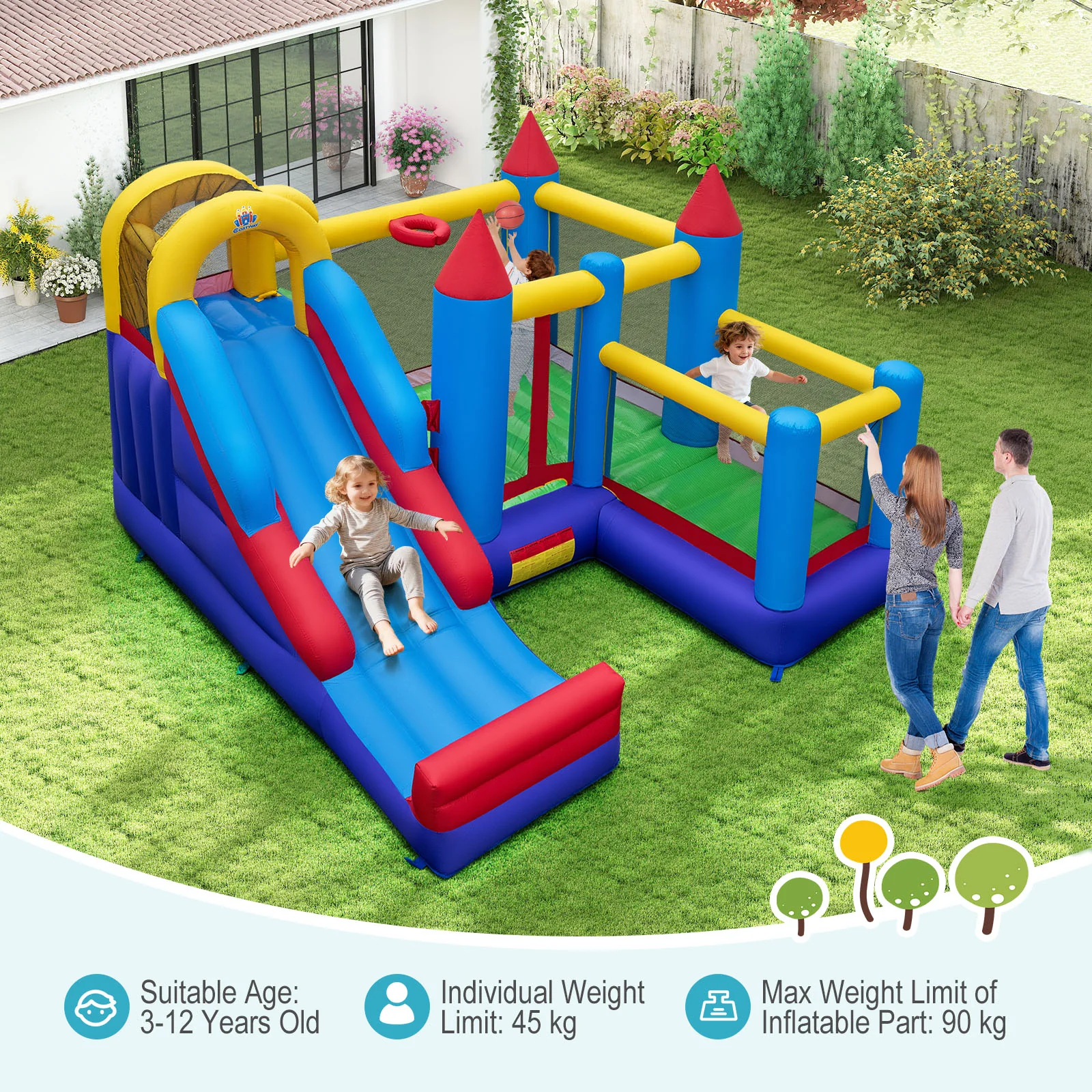 HONEY JOY Inflatable Bounce House, Jumping Castle w/Slide, Climbing Wall, Basketball Rim - Image 8