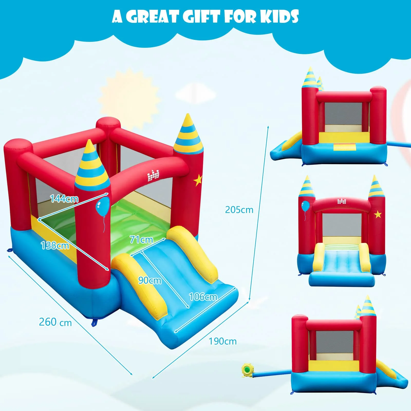 HONEY JOY Inflatable Bounce House, Kids Bouncy Castle w/Large Jumping Area & Wide Slide - Image 3