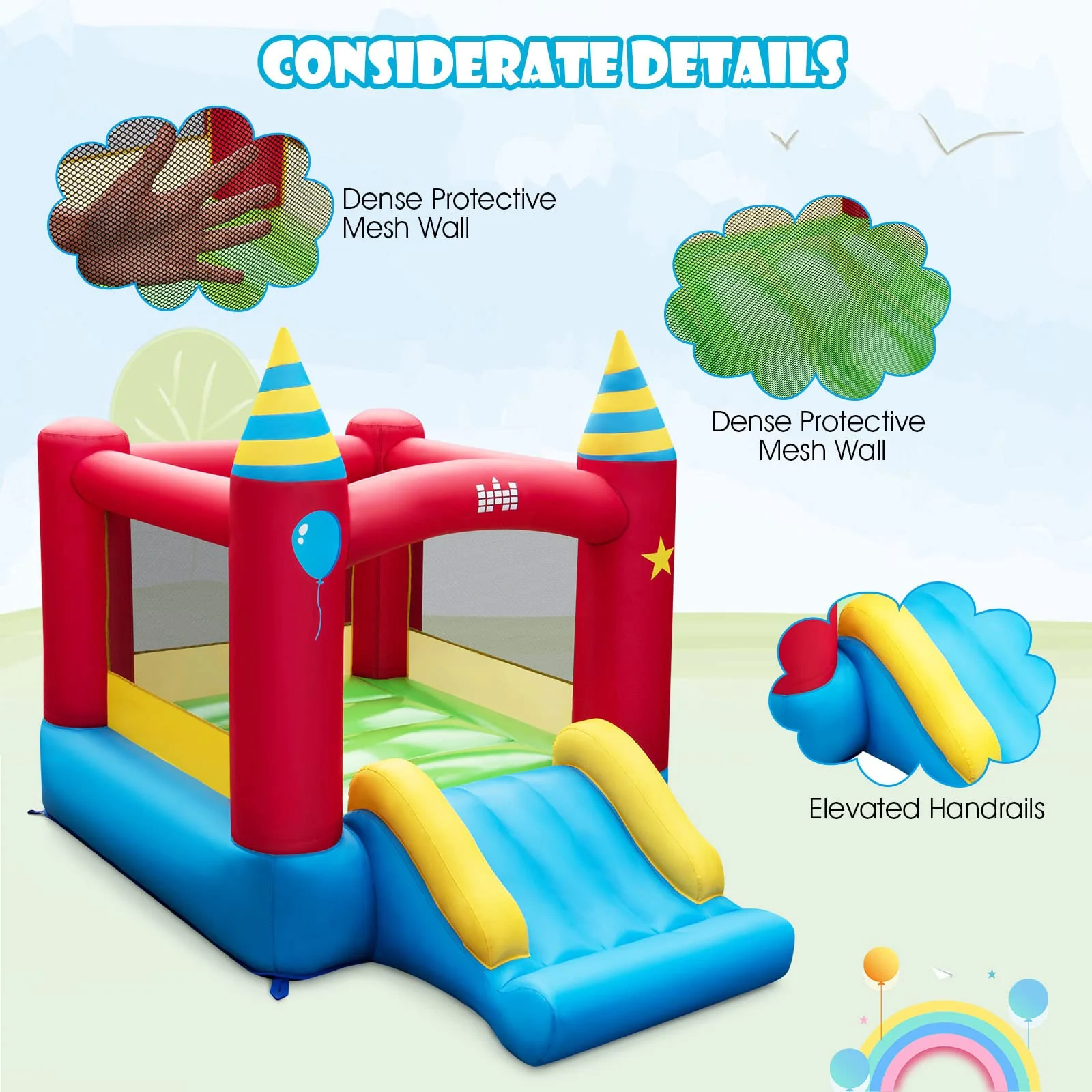HONEY JOY Inflatable Bounce House, Kids Bouncy Castle w/Large Jumping Area & Wide Slide - Image 6