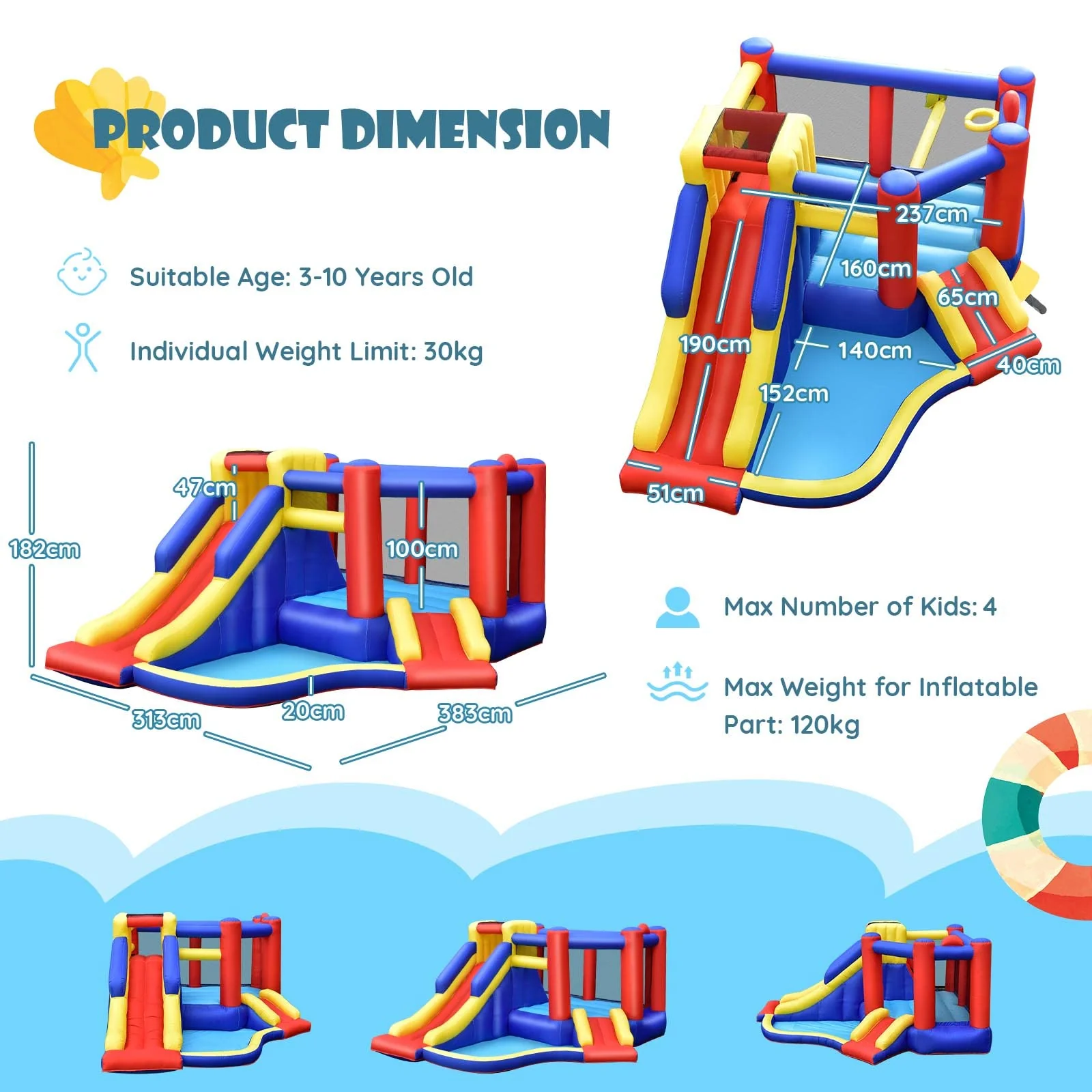 HONEY JOY Inflatable Bounce House with Large Jumping Area - Image 6