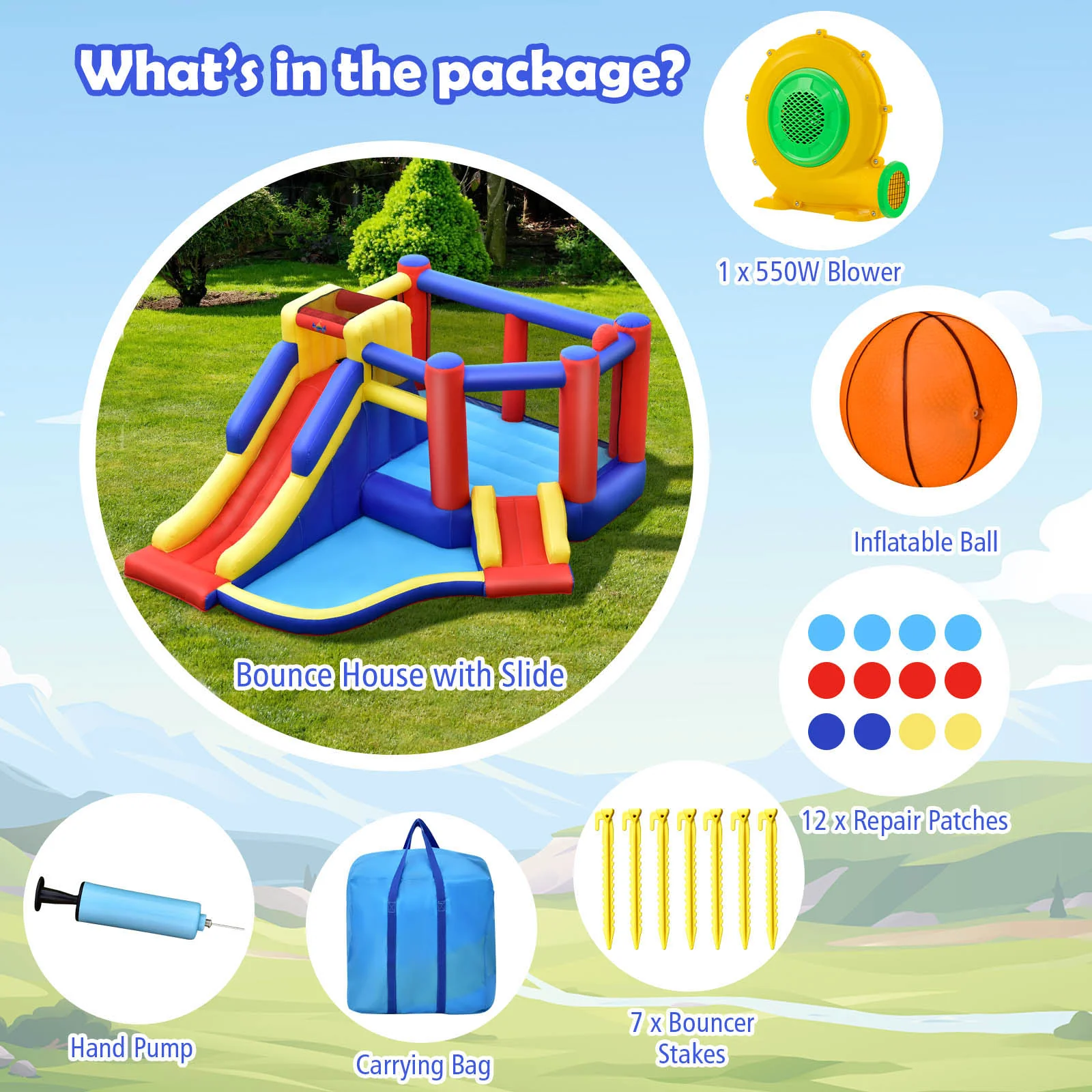 HONEY JOY Inflatable Bounce House with Large Jumping Area, Dual Slide, Ball Pit, Climb Wall, Basketball Hoop - Image 11