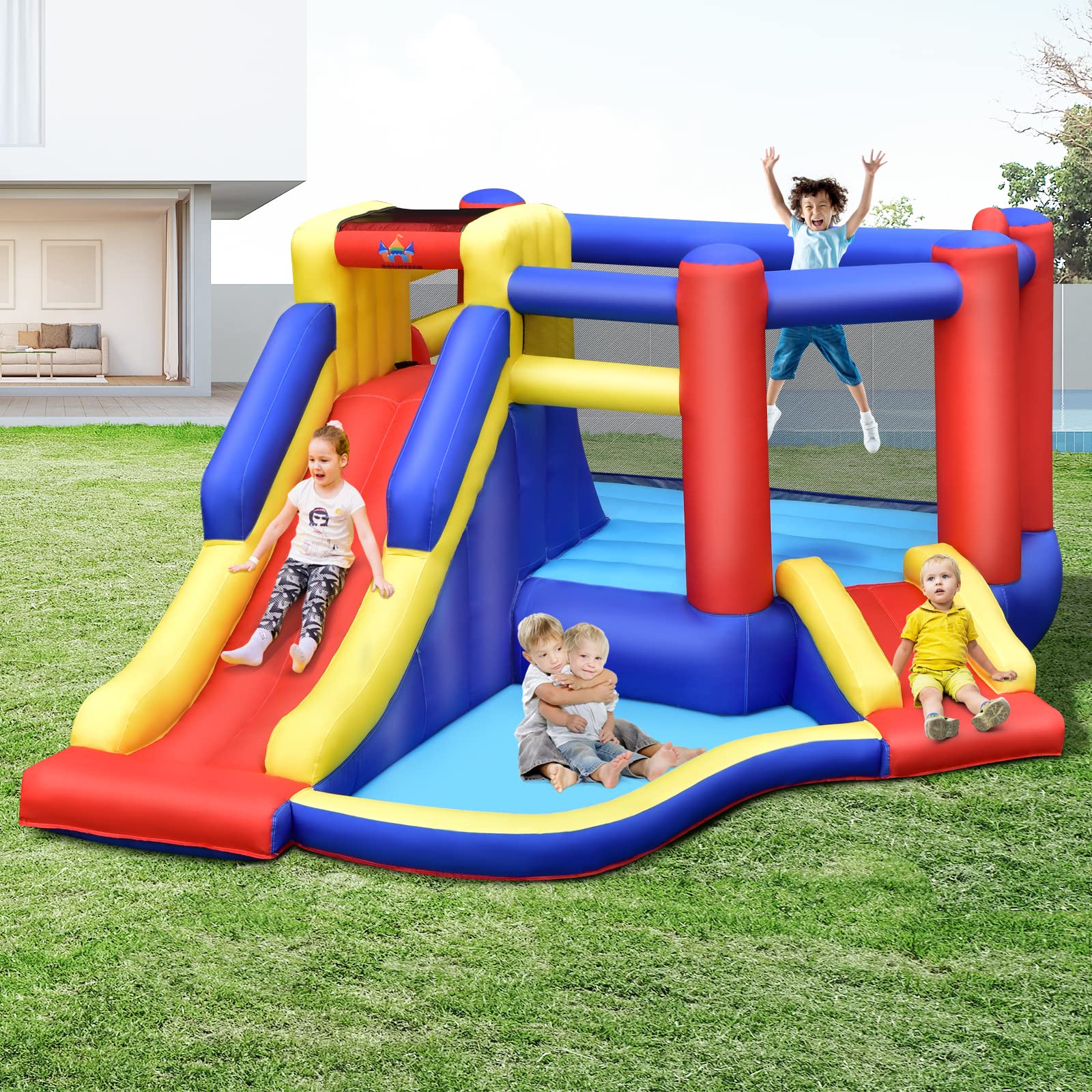 HONEY JOY Inflatable Bounce House with Large Jumping Area, Dual Slide, Ball Pit, Climb Wall, Basketball Hoop - Image 2