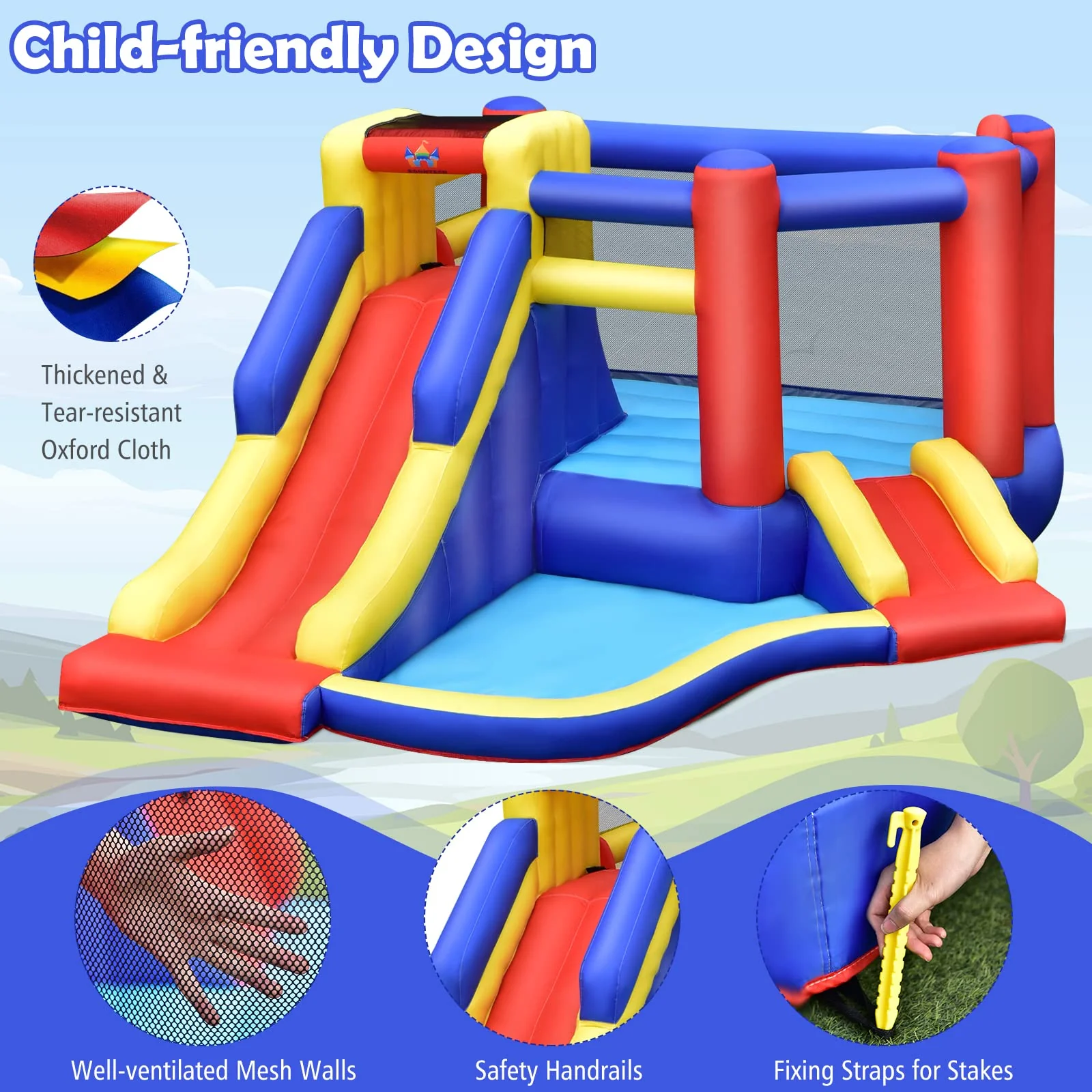 HONEY JOY Inflatable Bounce House with Large Jumping Area, Dual Slide, Ball Pit, Climb Wall, Basketball Hoop - Image 4