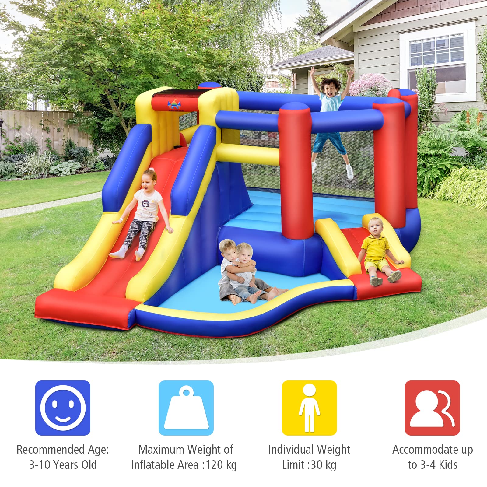 HONEY JOY Inflatable Bounce House with Large Jumping Area, Dual Slide, Ball Pit, Climb Wall, Basketball Hoop - Image 5