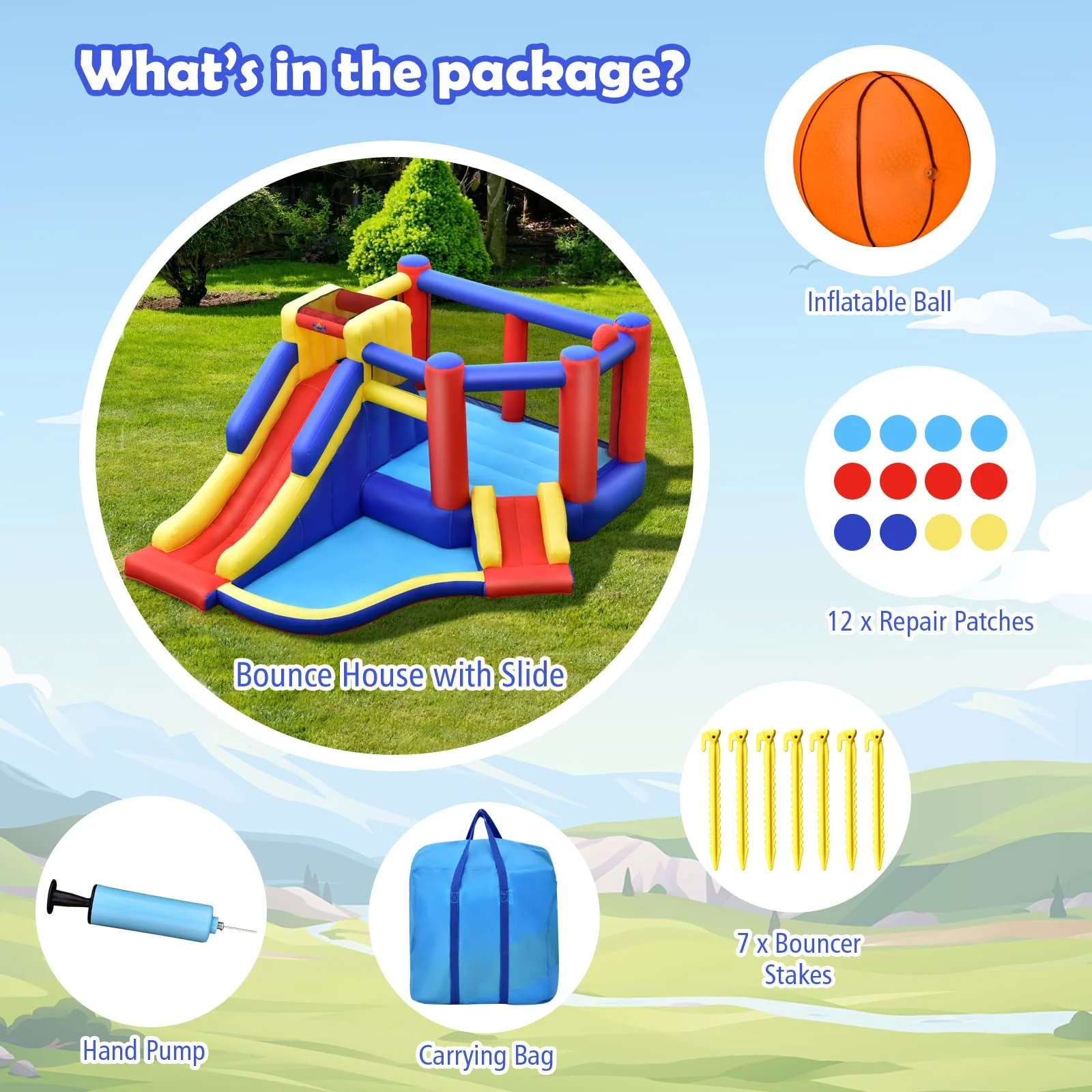 HONEY JOY Inflatable Bounce House with Large Jumping Area, Dual Slide, Ball Pit, Climb Wall, Basketball Hoop - Image 6