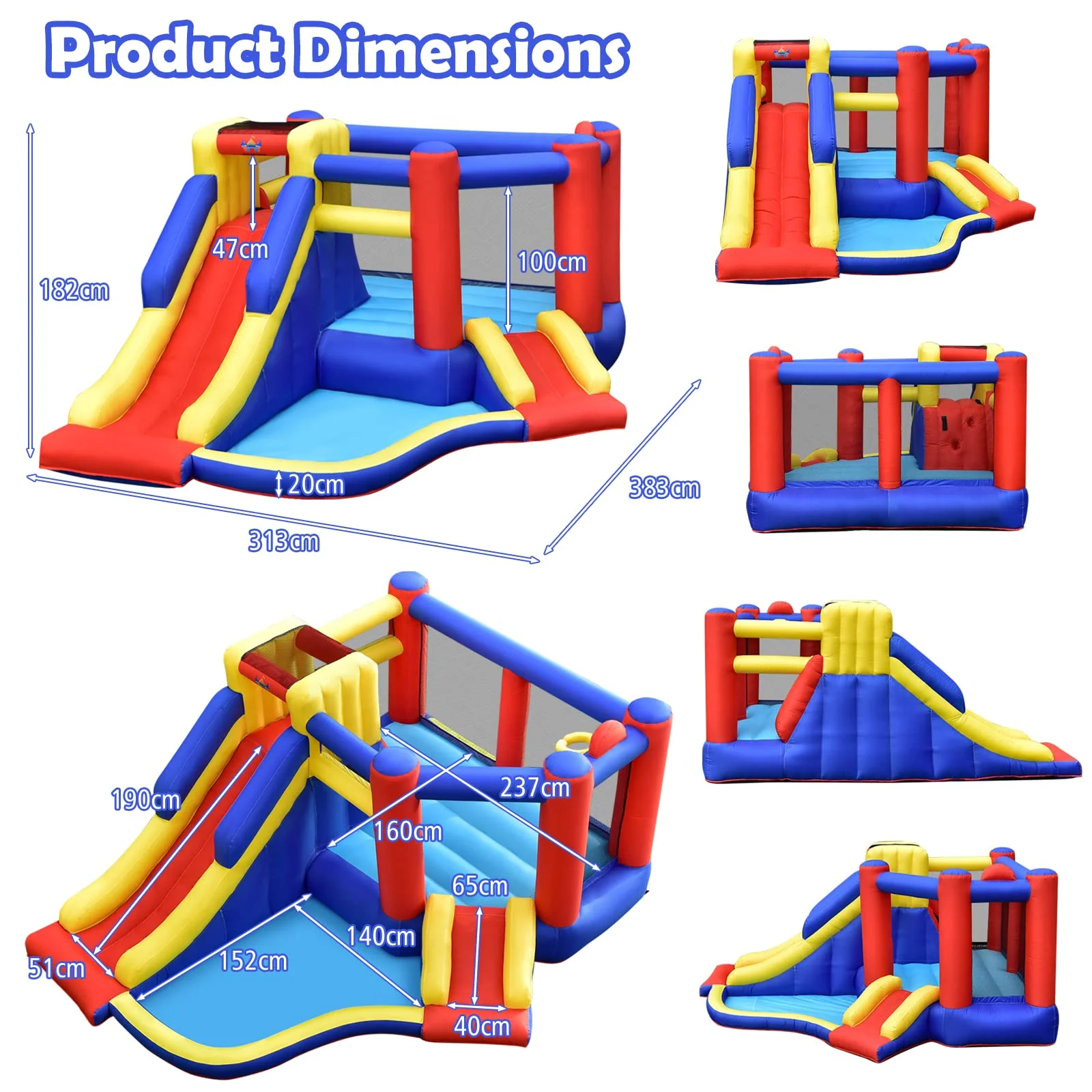 HONEY JOY Inflatable Bounce House with Large Jumping Area, Dual Slide, Ball Pit, Climb Wall, Basketball Hoop - Image 8