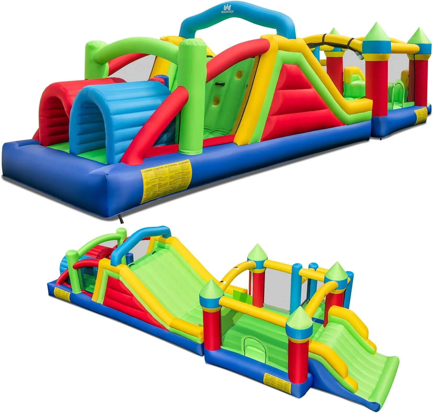 HONEY JOY Inflatable Obstacle Course Bounce House, Kids Sectional Blow up Castle with Dual Slides