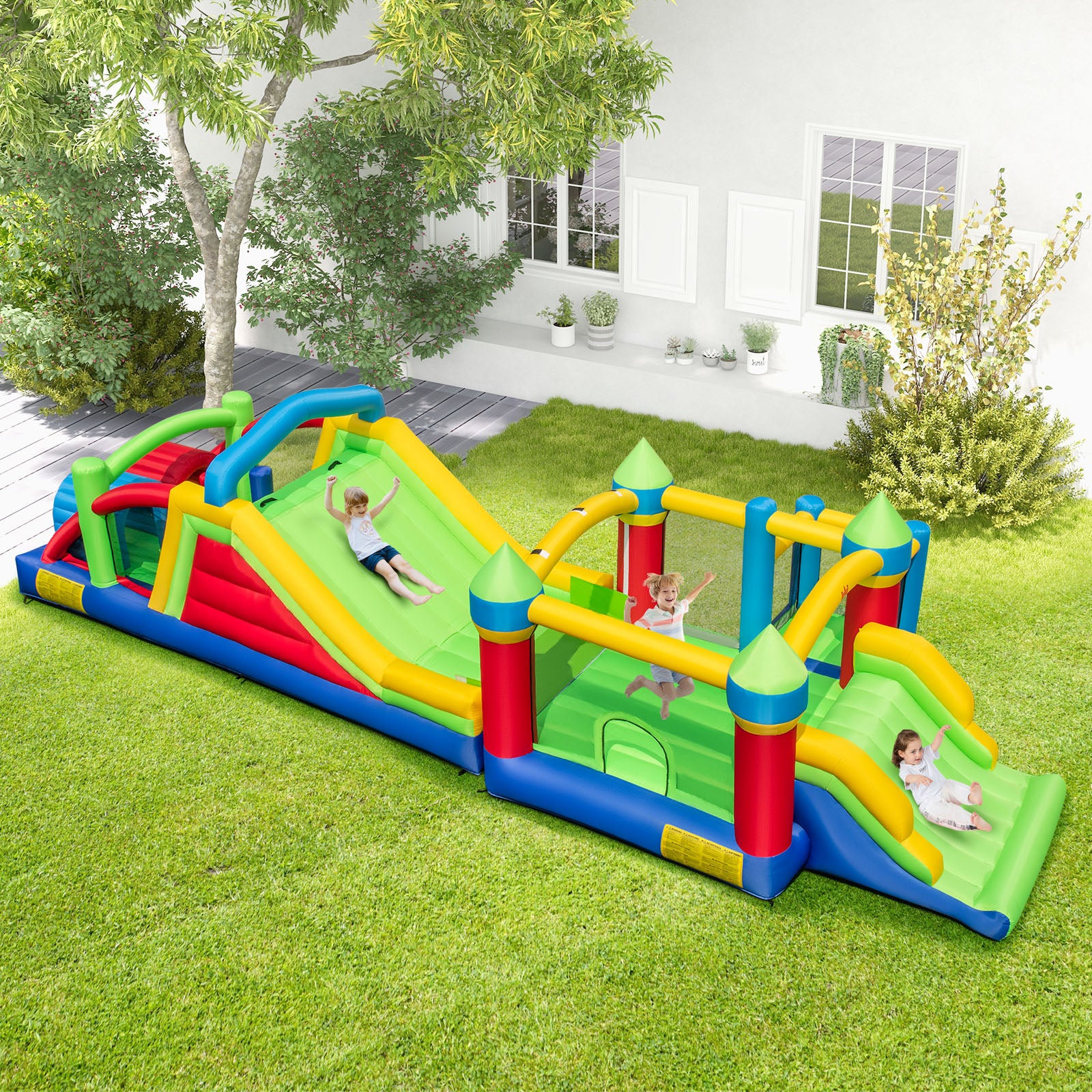 HONEY JOY Inflatable Obstacle Course Bounce House, Kids Sectional Blow up Castle with Dual Slides - Image 2