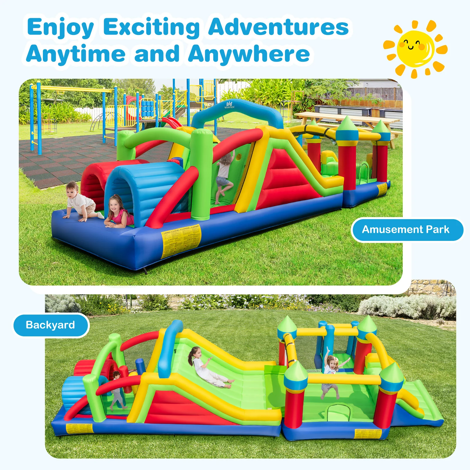 HONEY JOY Inflatable Obstacle Course Bounce House, Kids Sectional Blow up Castle with Dual Slides - Image 3