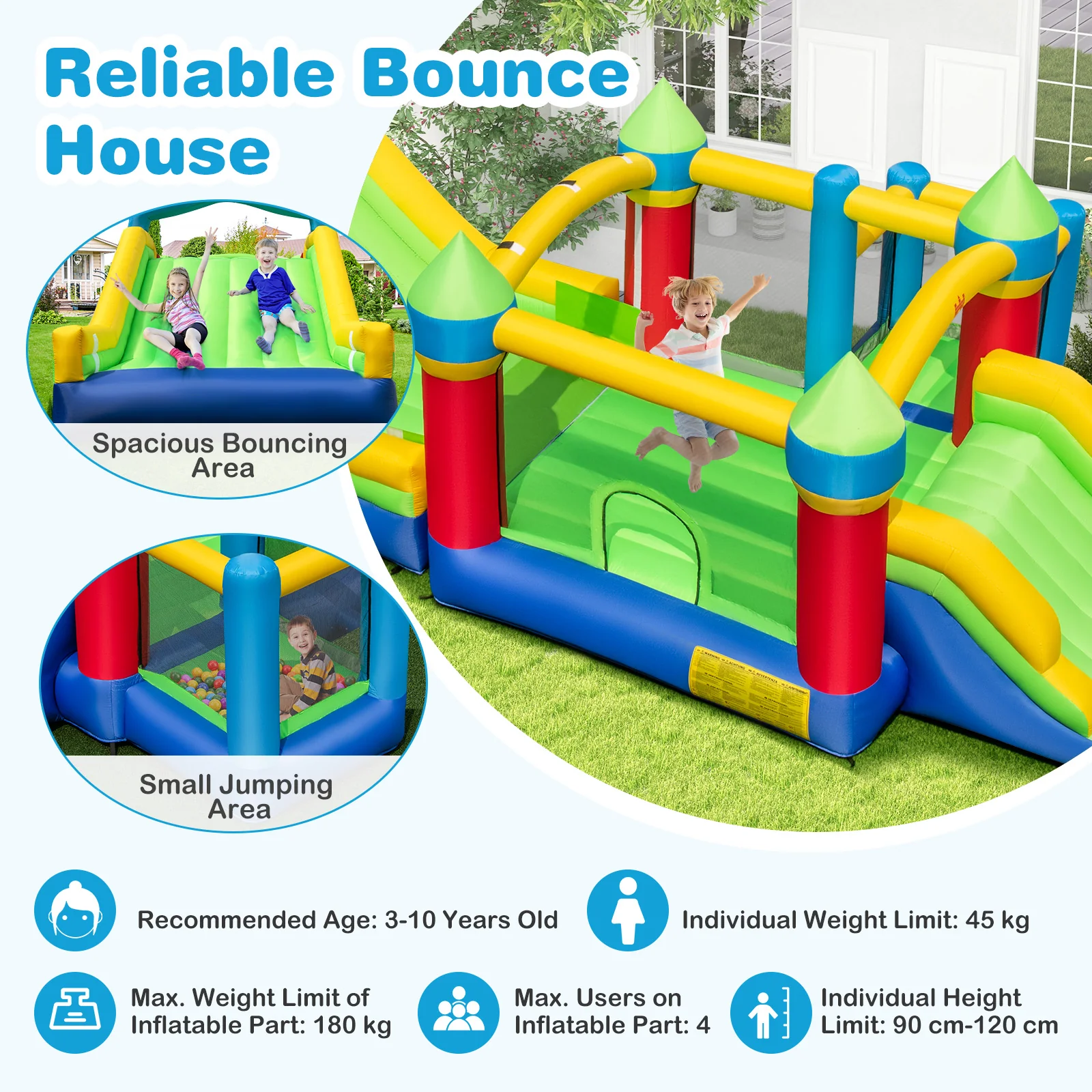 HONEY JOY Inflatable Obstacle Course Bounce House, Kids Sectional Blow up Castle with Dual Slides - Image 5