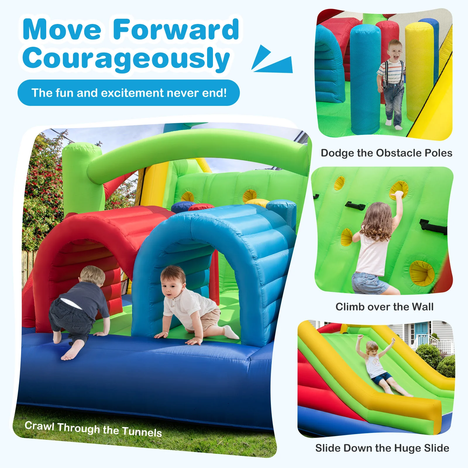 HONEY JOY Inflatable Obstacle Course Bounce House, Kids Sectional Blow up Castle with Dual Slides - Image 6
