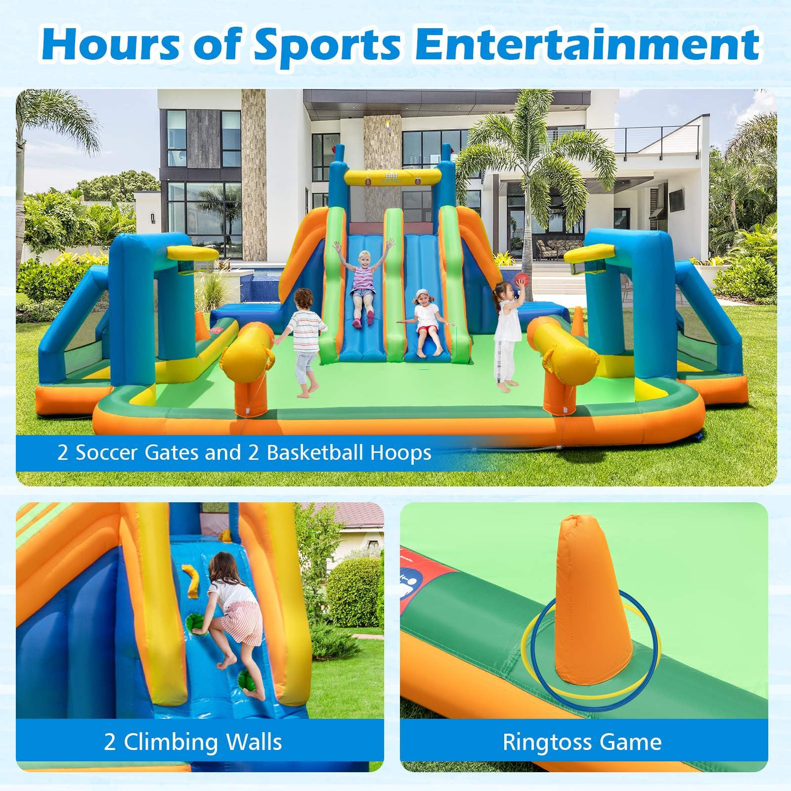 HONEY JOY Inflatable Water Slide, 19x17FT Large Waterslide Park w/Dual Long Slides & Climbing Walls - Image 3
