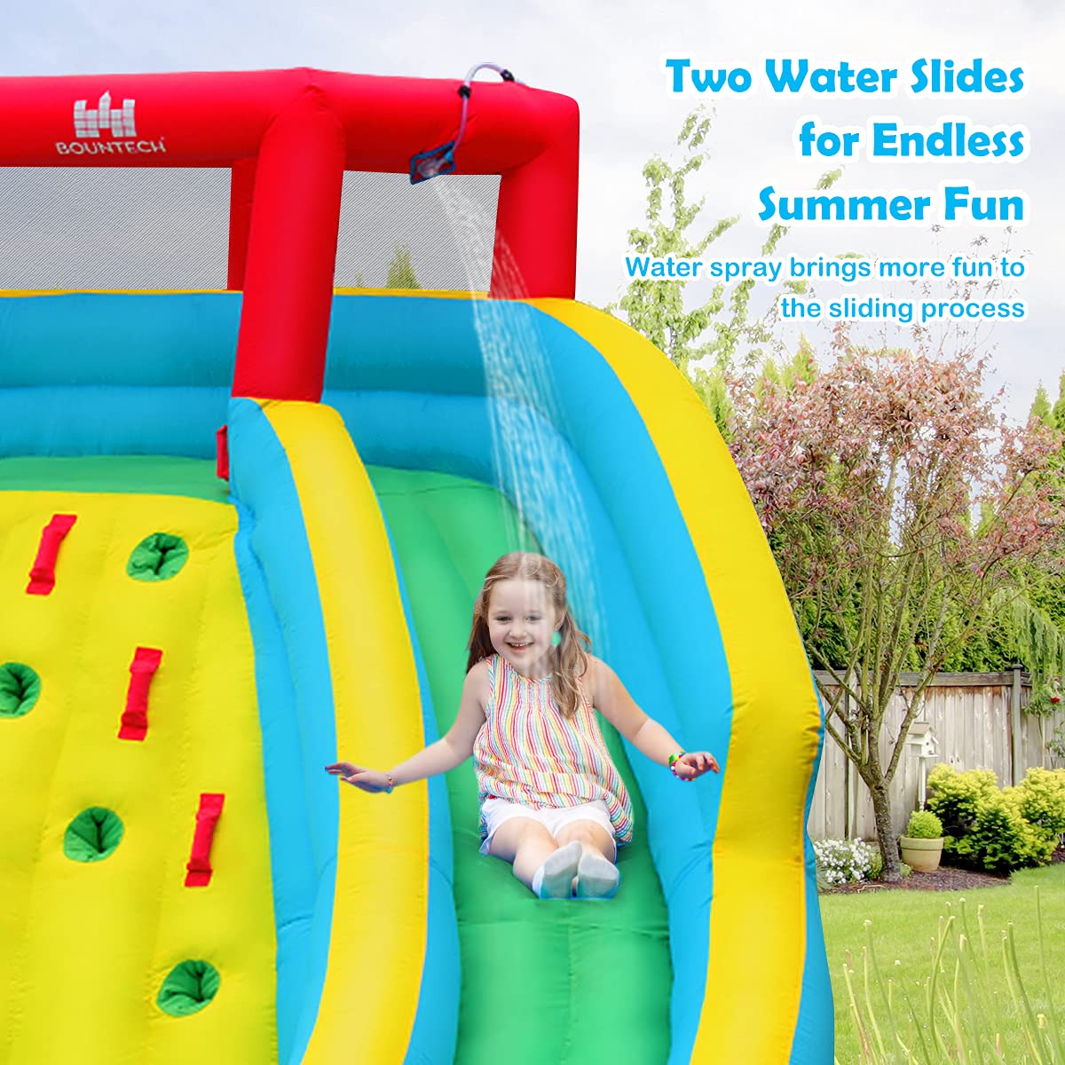 HONEY JOY Inflatable Water Slide, 452 x 365 x 233CM Giant Water Park for Kids w/Double Long Slides, Climbing Wall - Image 3