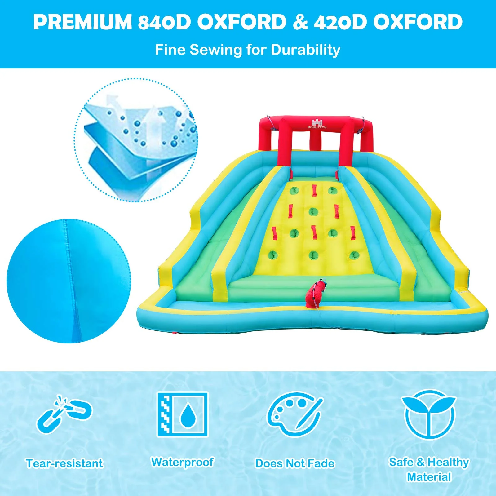 HONEY JOY Inflatable Water Slide, 452 x 365 x 233CM Giant Water Park for Kids w/Double Long Slides, Climbing Wall - Image 5