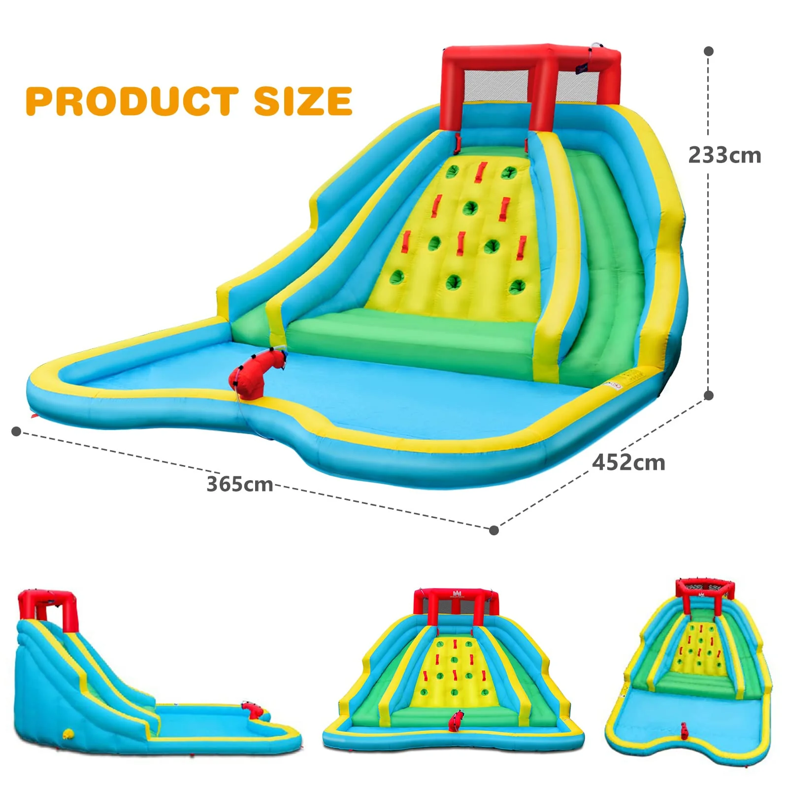 HONEY JOY Inflatable Water Slide, 452 x 365 x 233CM Giant Water Park for Kids w/Double Long Slides, Climbing Wall - Image 6