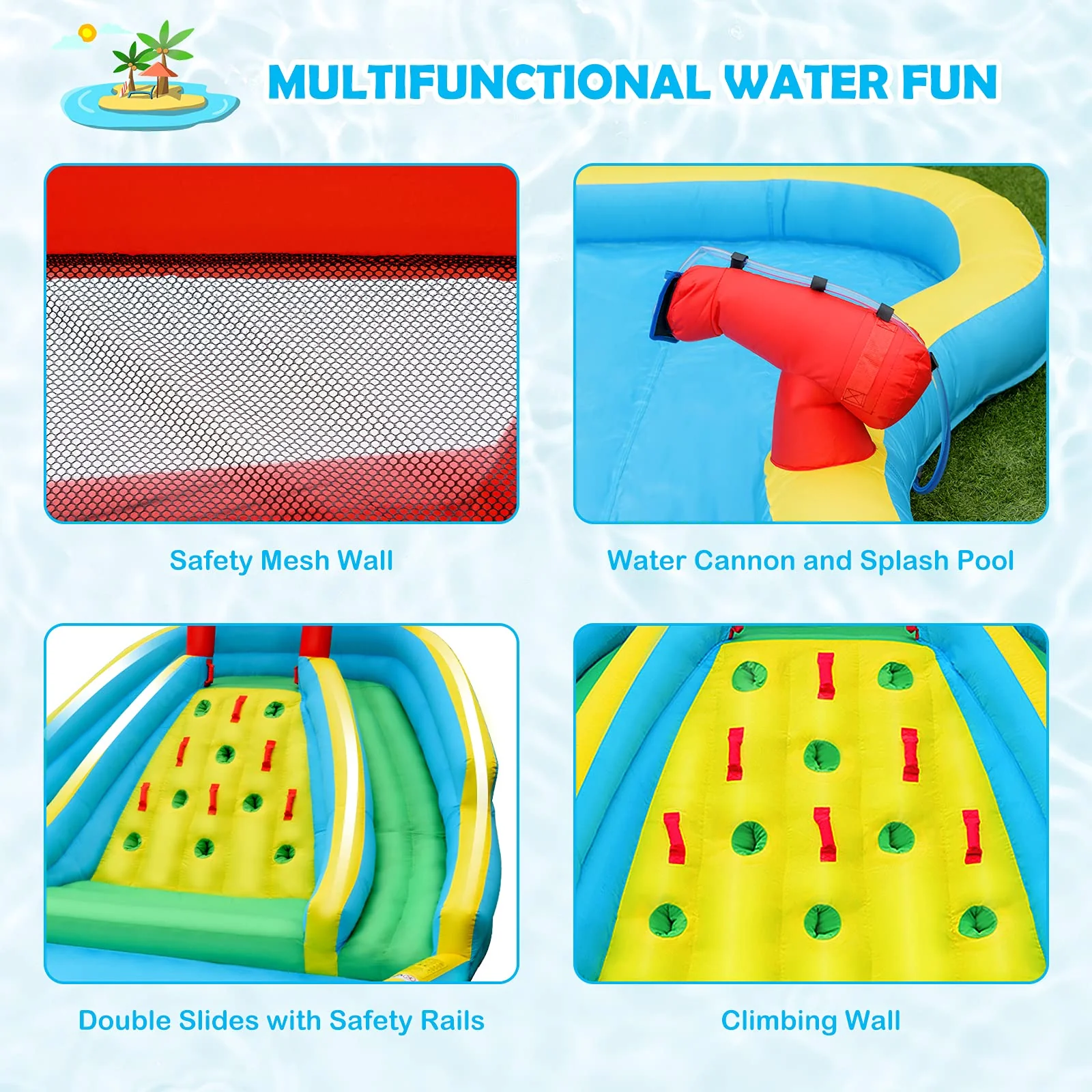 HONEY JOY Inflatable Water Slide, 452 x 365 x 233CM Giant Water Park for Kids w/Double Long Slides, Climbing Wall - Image 7
