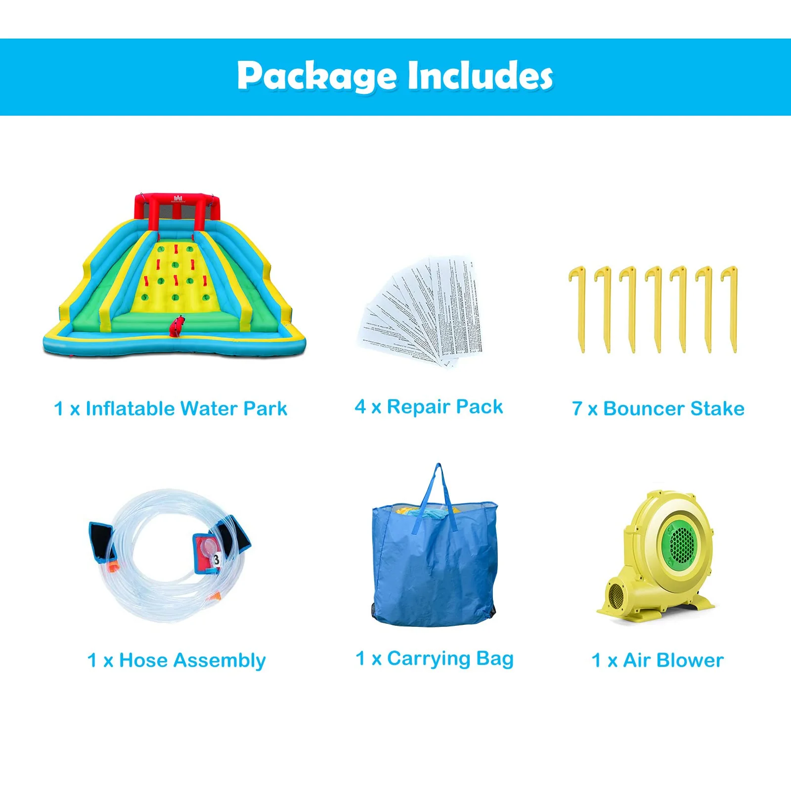 HONEY JOY Inflatable Water Slide, 452 x 365 x 233CM Giant Water Park for Kids w/Double Long Slides, Climbing Wall - Image 9