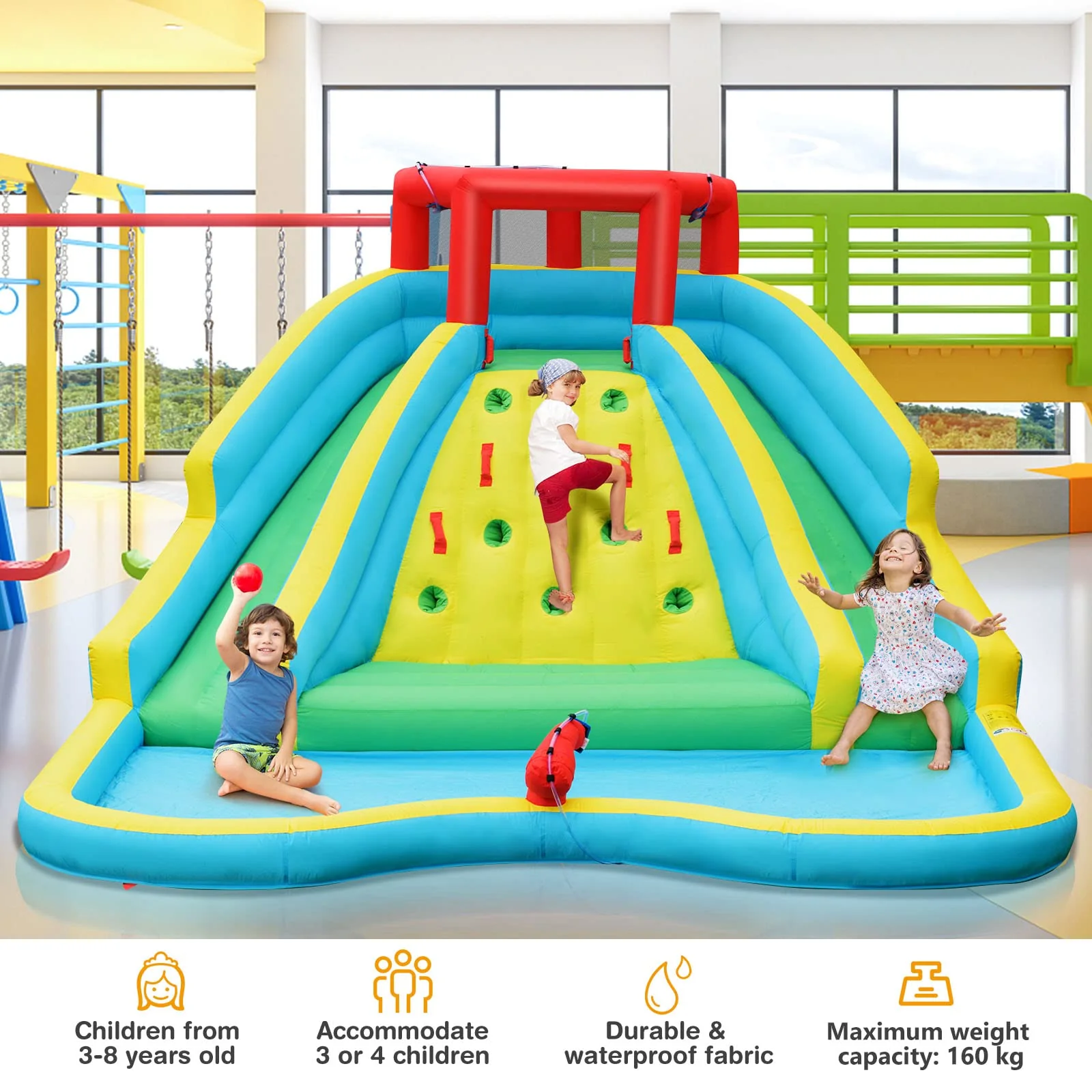HONEY JOY Inflatable Water Slide, 452 x 365 x 233CM Giant Water Park for Kids w/Double Long Slides - Image 3