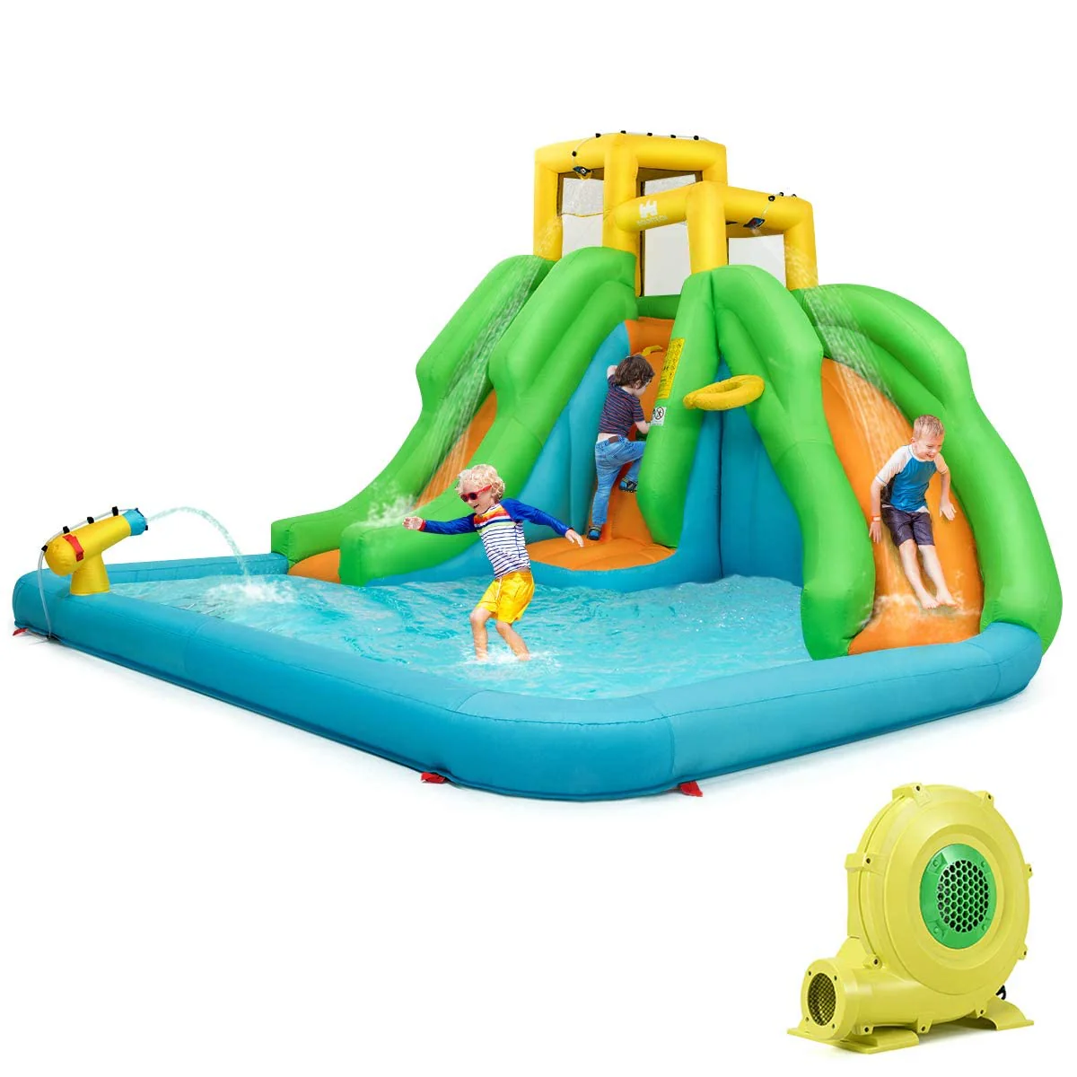 HONEY JOY Inflatable Water Slide, 6 in 1 Inflatable Castle Water Park w/Climbing Wall, Basketball Rim - Image 10