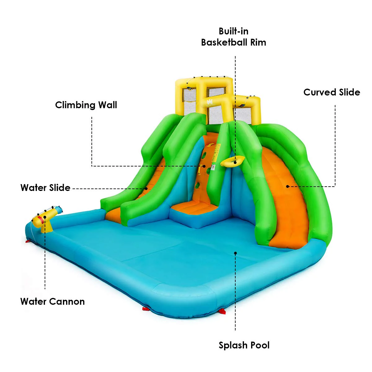 HONEY JOY Inflatable Water Slide, 6 in 1 Inflatable Castle Water Park w/Climbing Wall, Basketball Rim - Image 4