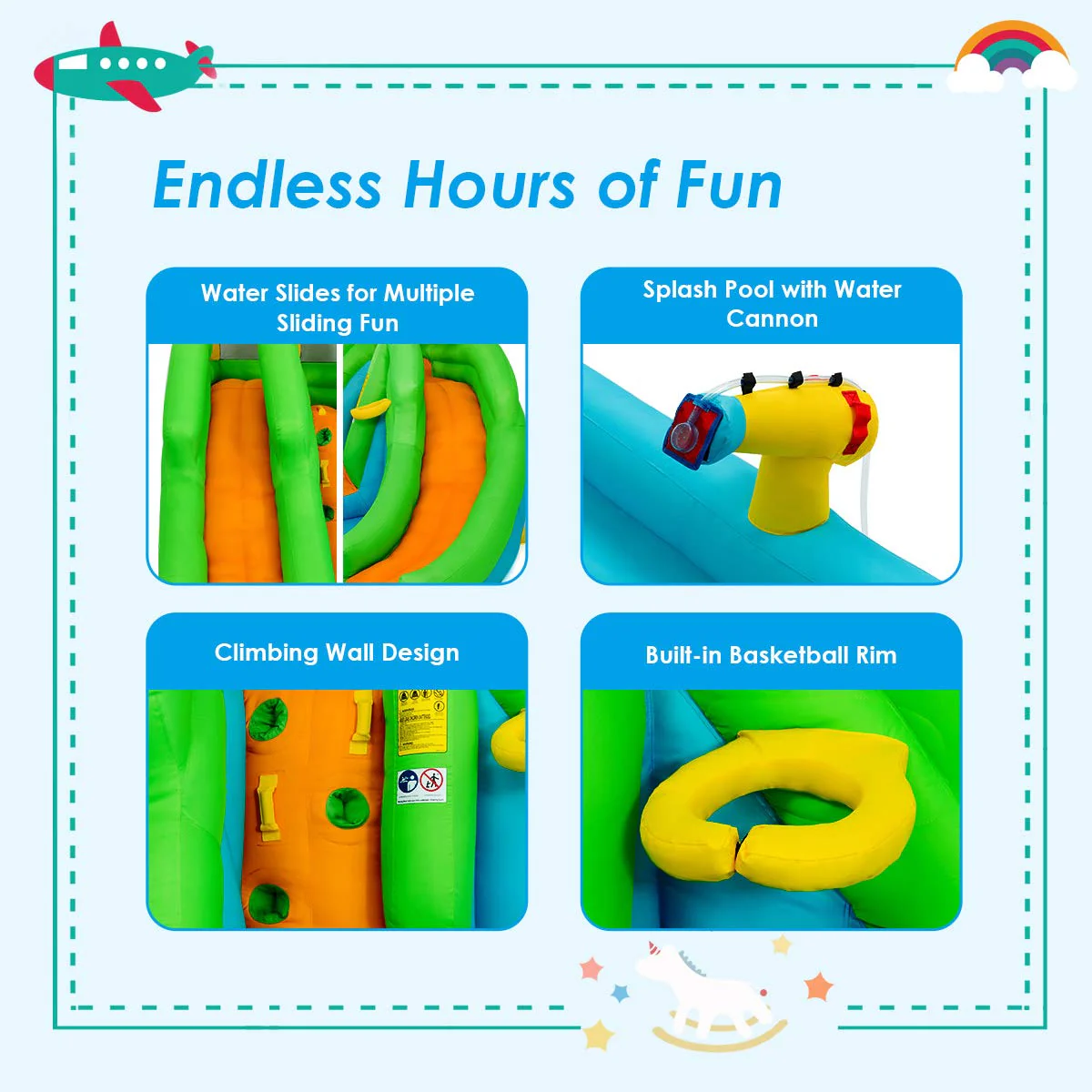 HONEY JOY Inflatable Water Slide, 6 in 1 Inflatable Castle Water Park w/Climbing Wall, Basketball Rim - Image 5