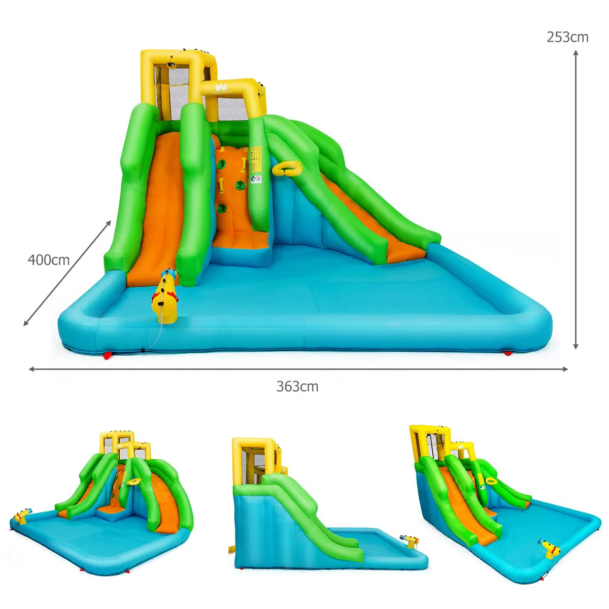 HONEY JOY Inflatable Water Slide, 6 in 1 Inflatable Castle Water Park w/Climbing Wall, Basketball Rim - Image 6