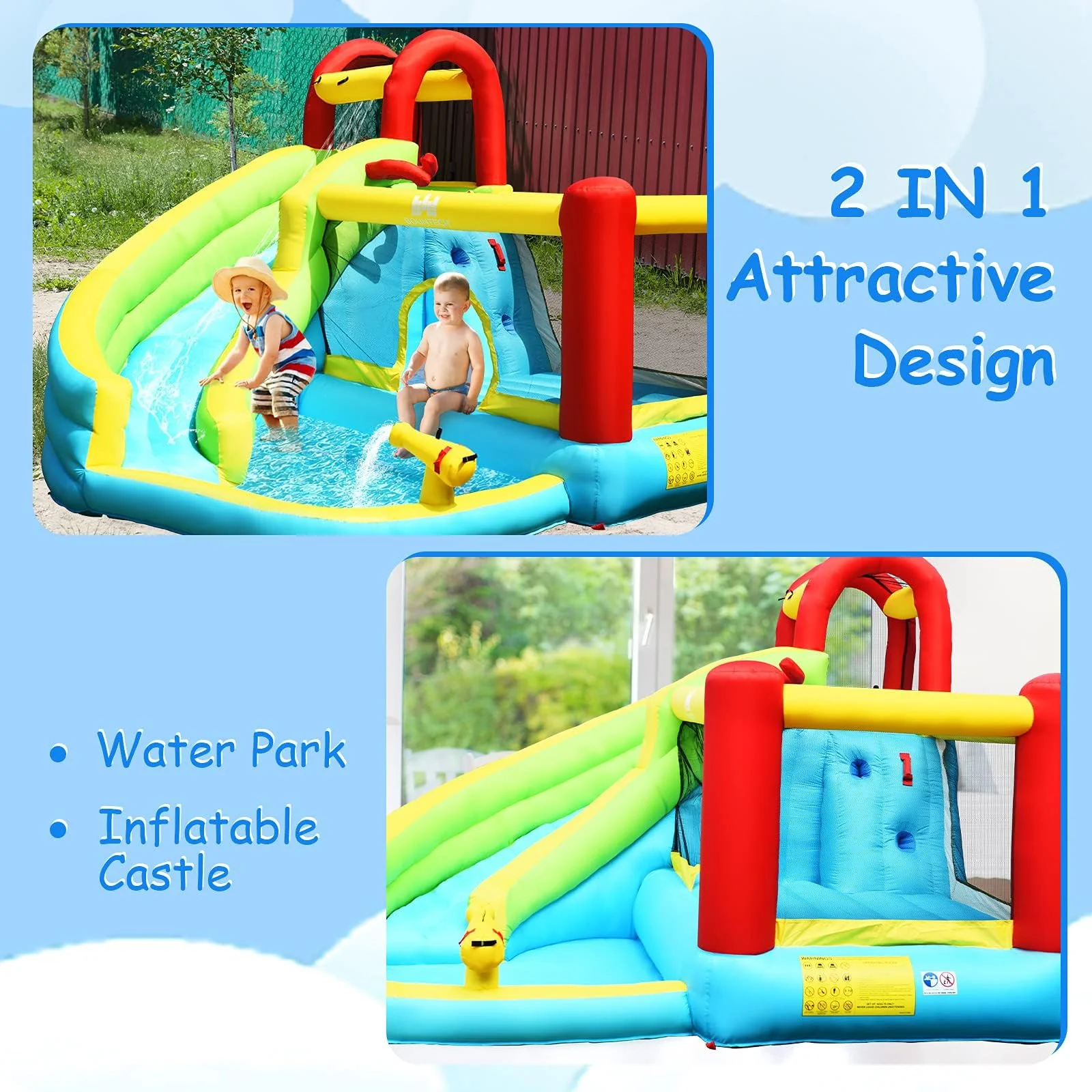 HONEY JOY Inflatable Water Slide, 6 in 1 Jumping Bounce House w/Climbing Wall, Splash Pool - Image 3