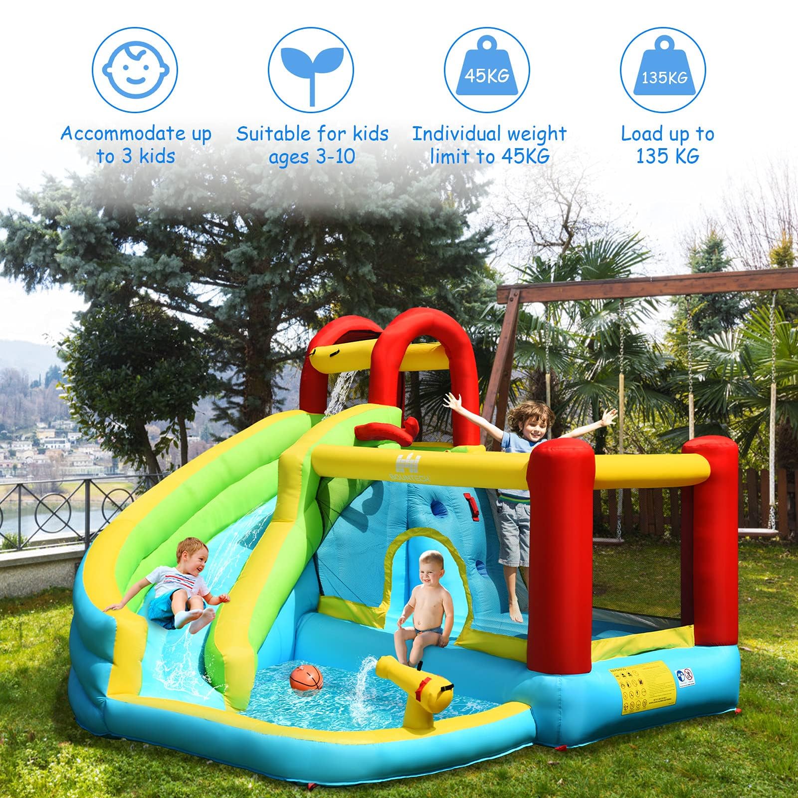 HONEY JOY Inflatable Water Slide, 6 in 1 Jumping Bounce House w/Climbing Wall, Splash Pool - Image 4