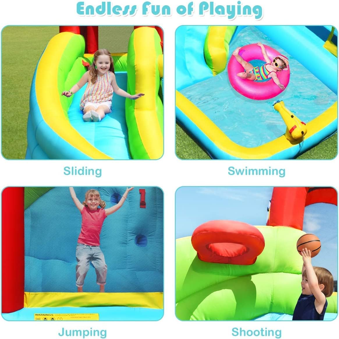 HONEY JOY Inflatable Water Slide, 6 in 1 Jumping Bounce House w/Climbing Wall, Splash Pool - Image 5