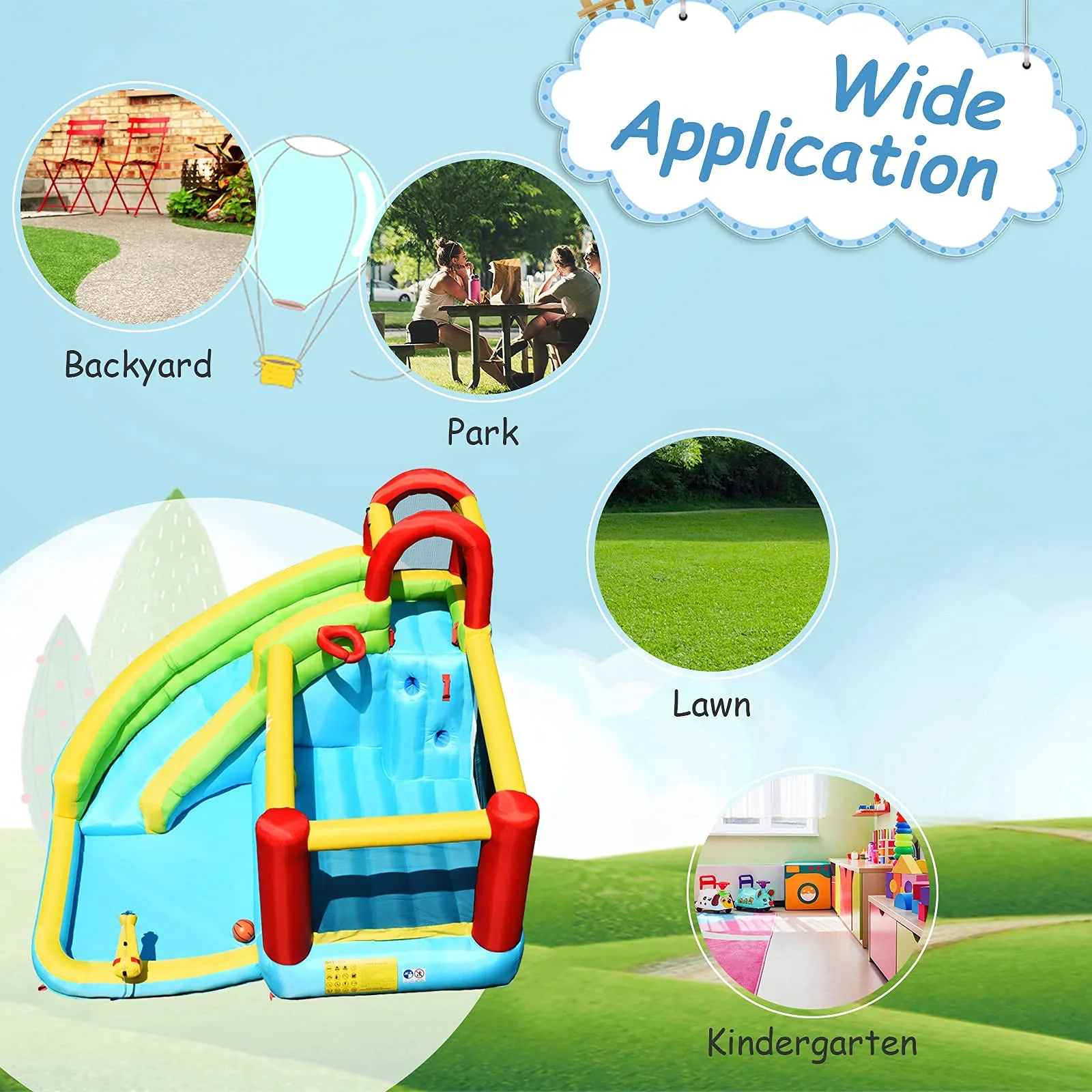 HONEY JOY Inflatable Water Slide, 6 in 1 Jumping Bounce House w/Climbing Wall, Splash Pool - Image 8