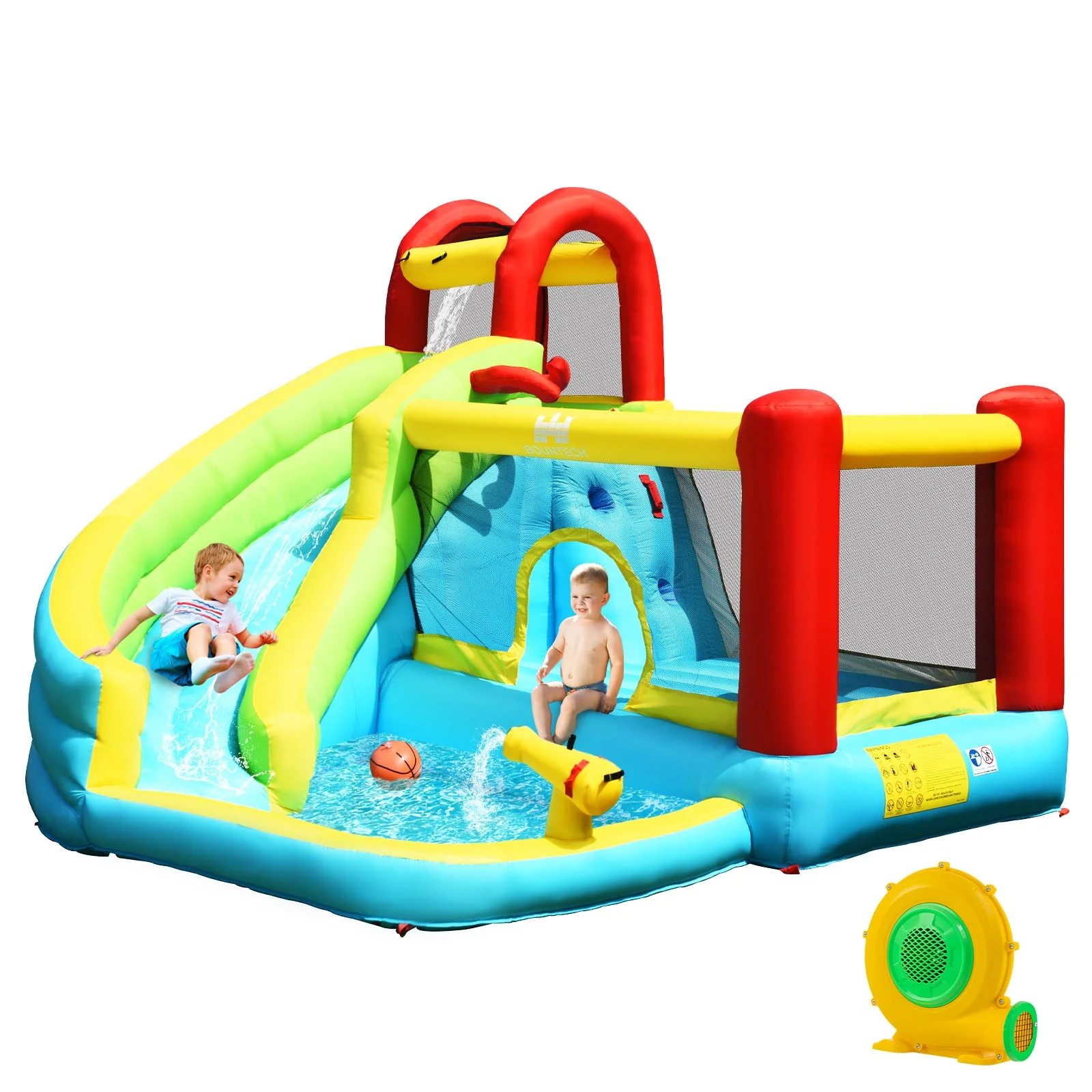 HONEY JOY Inflatable Water Slide, 6 in 1 Jumping Bounce House w/Climbing Wall, Splash Pool - Image 9