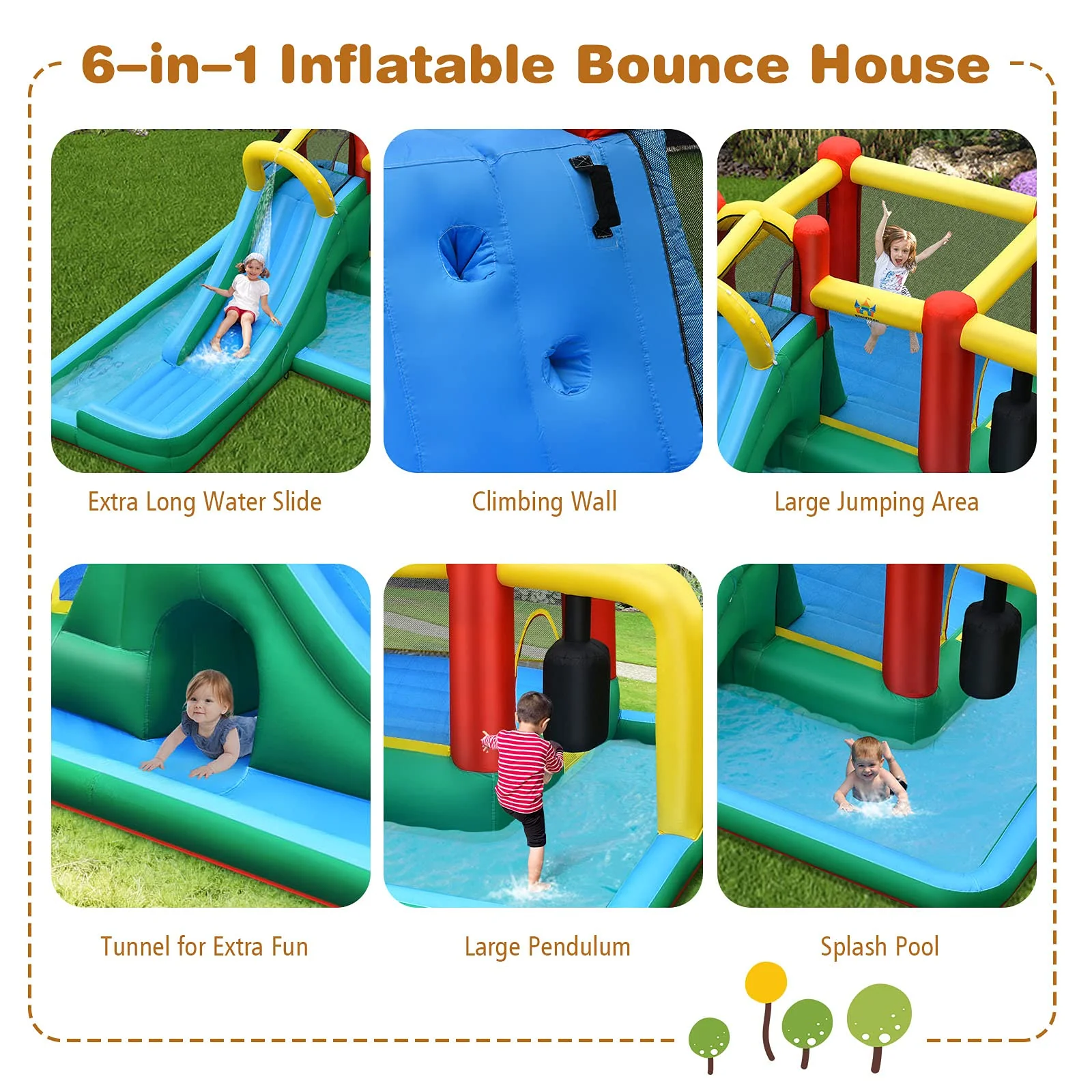 HONEY JOY Inflatable Water Slide, 6-in-1 Kids Water Slide Jumping Bounce House - Image 3