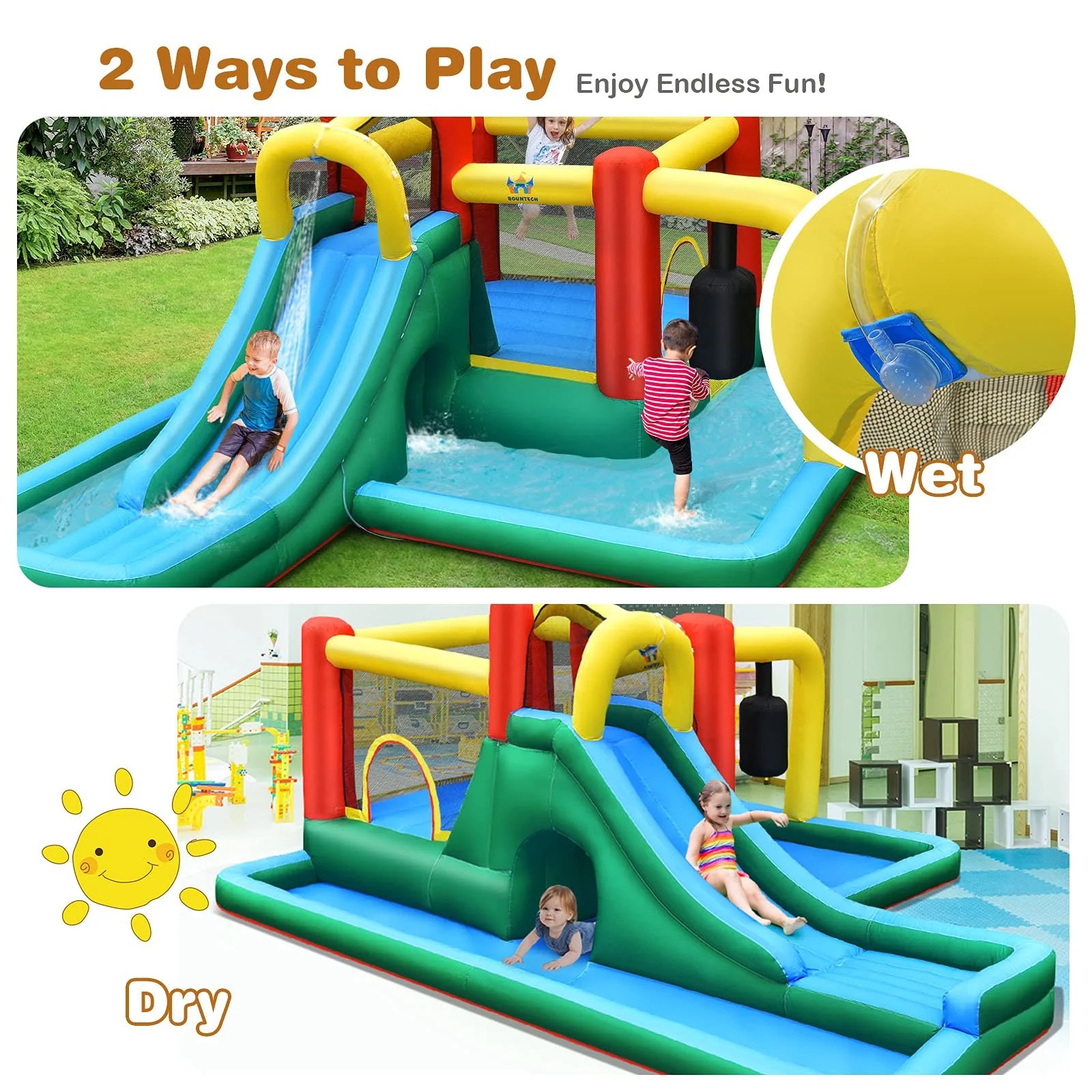 HONEY JOY Inflatable Water Slide, 6-in-1 Kids Water Slide Jumping Bounce House - Image 4