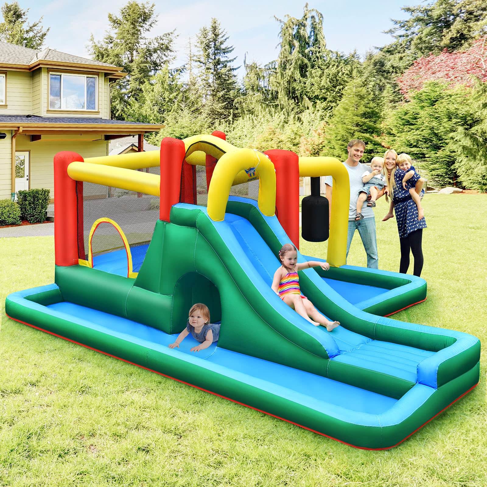 HONEY JOY Inflatable Water Slide, 6-in-1 Kids Water Slide Jumping Bounce House - Image 5
